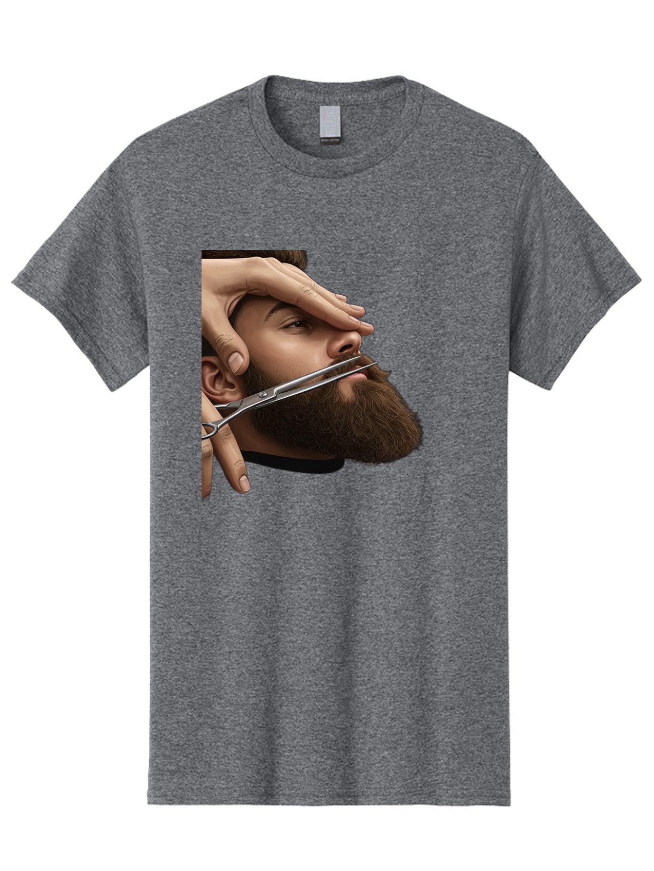 Man-Getting-Beard-Trimmed Men'S Graphic Tee, 100% Cotton, Comfortable Casual Summer Wear, Machine Washable, Beard Grooming, Beard Trimming, Barber Services, Men'S Grooming, Beard Care, Scissors Cutting Beard, Precise Cut, Stylish Beard Bad292 8