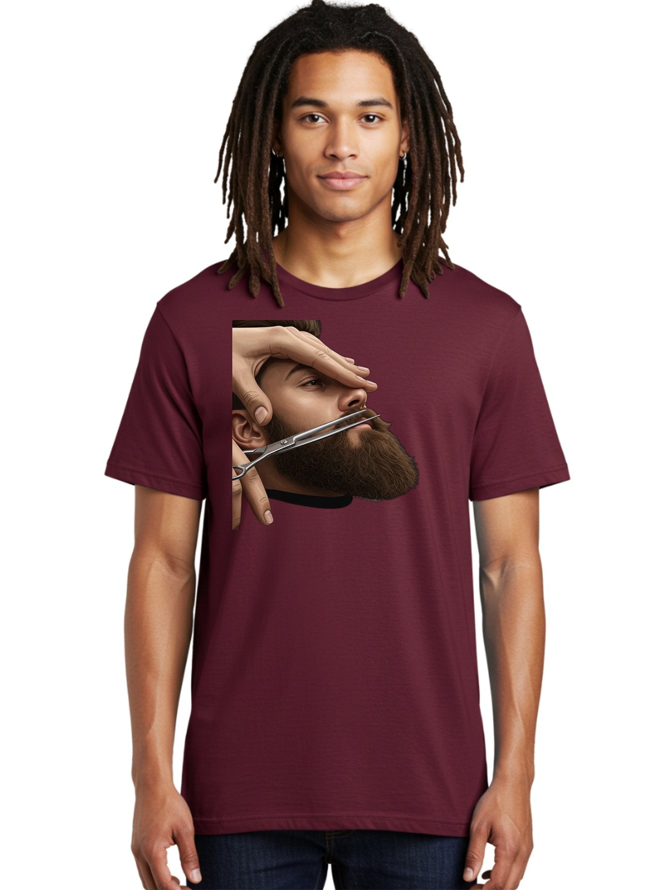 Man-Getting-Beard-Trimmed Men'S Graphic Tee, 100% Cotton, Comfortable Casual Summer Wear, Machine Washable, Beard Grooming, Beard Trimming, Barber Services, Men'S Grooming, Beard Care, Scissors Cutting Beard, Precise Cut, Stylish Beard Bad292 22