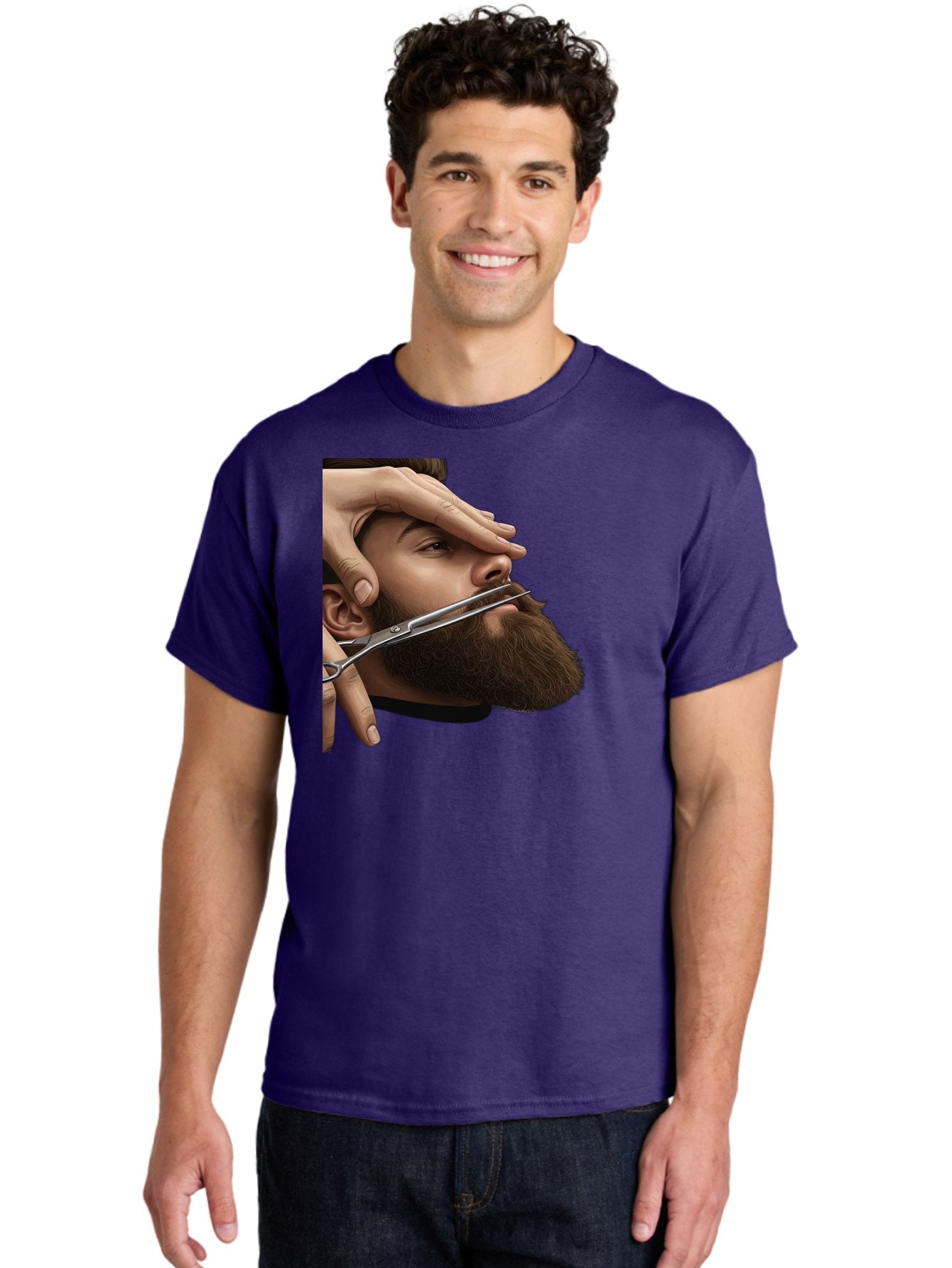 Man-Getting-Beard-Trimmed Men'S Graphic Tee, 100% Cotton, Comfortable Casual Summer Wear, Machine Washable, Beard Grooming, Beard Trimming, Barber Services, Men'S Grooming, Beard Care, Scissors Cutting Beard, Precise Cut, Stylish Beard Bad292 19