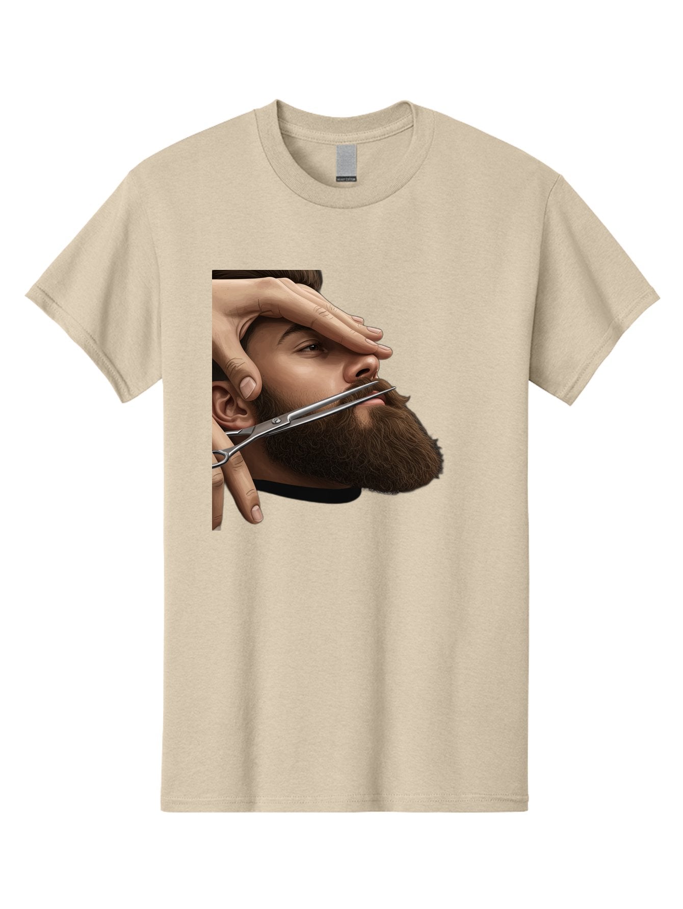 Man-Getting-Beard-Trimmed Men'S Graphic Tee, 100% Cotton, Comfortable Casual Summer Wear, Machine Washable, Beard Grooming, Beard Trimming, Barber Services, Men'S Grooming, Beard Care, Scissors Cutting Beard, Precise Cut, Stylish Beard Bad292 15
