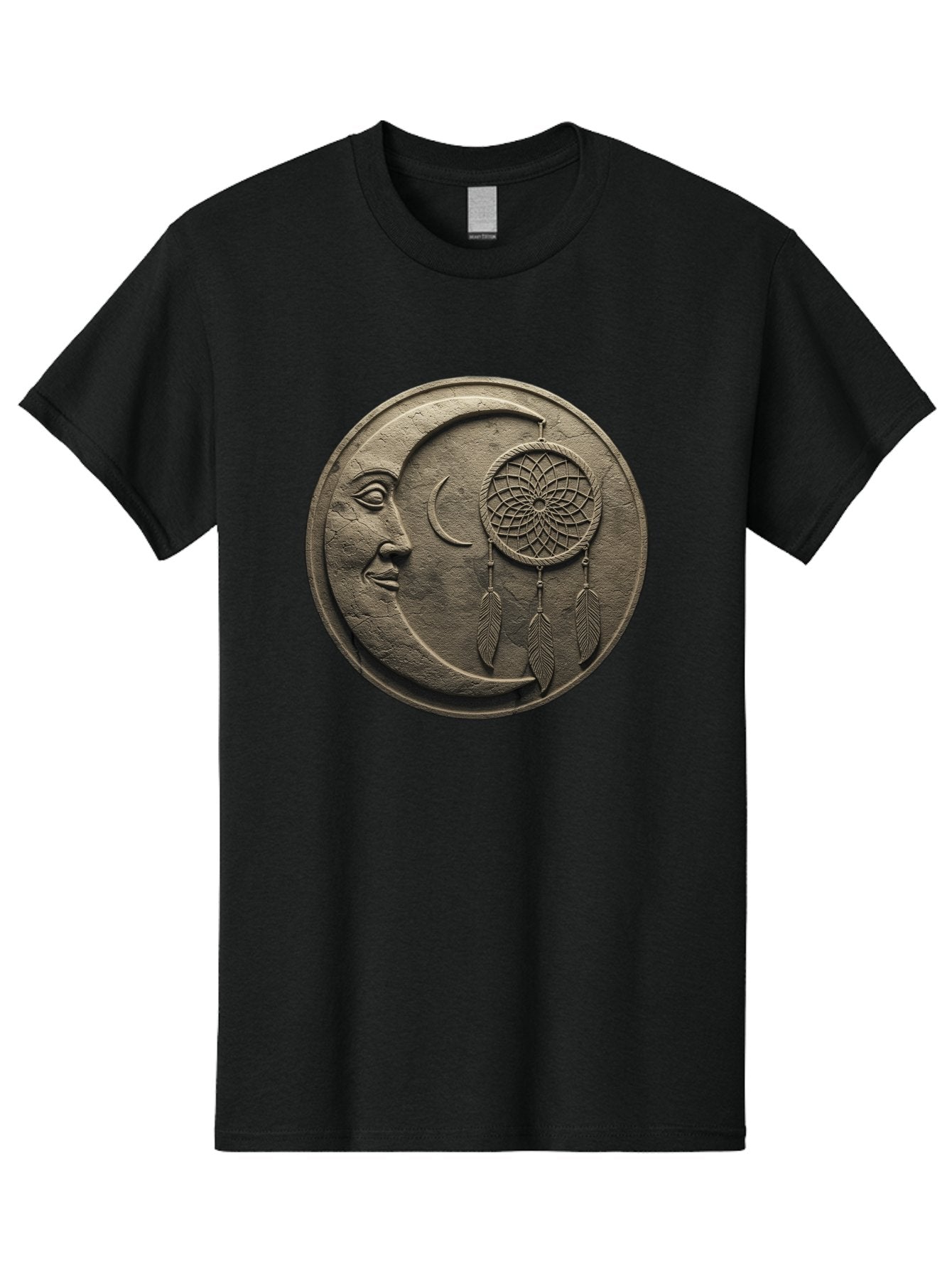 Man-In-The-Moon-Dreamcatcher-Plaque Men'S Graphic Tee, 100% Cotton, Comfortable Casual Summer Wear, Machine Washable, Dreamcatcher, Moon Face, Mystical Symbol, Spiritual Charm, Native American Culture, Handmade Art, Spiritual Protection, Bad293 4