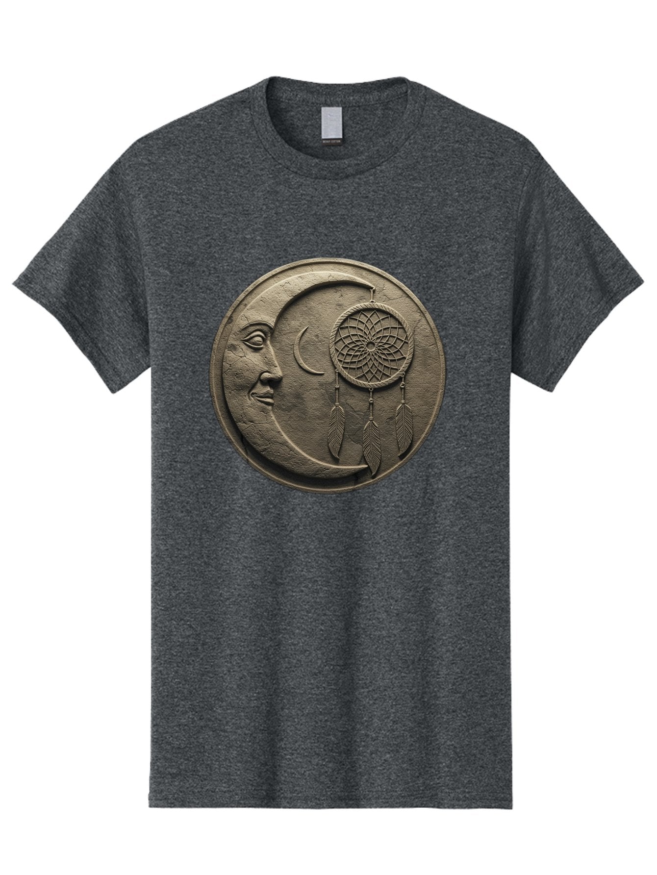 Man-In-The-Moon-Dreamcatcher-Plaque Men'S Graphic Tee, 100% Cotton, Comfortable Casual Summer Wear, Machine Washable, Dreamcatcher, Moon Face, Mystical Symbol, Spiritual Charm, Native American Culture, Handmade Art, Spiritual Protection, Bad293