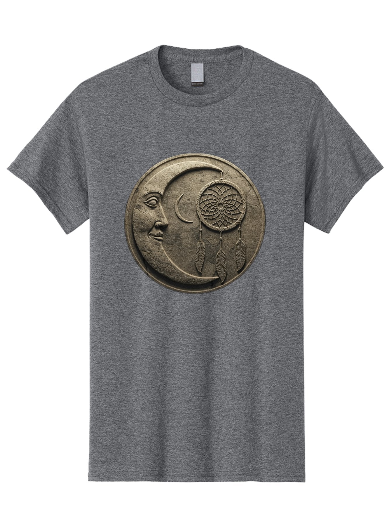 Man-In-The-Moon-Dreamcatcher-Plaque Men'S Graphic Tee, 100% Cotton, Comfortable Casual Summer Wear, Machine Washable, Dreamcatcher, Moon Face, Mystical Symbol, Spiritual Charm, Native American Culture, Handmade Art, Spiritual Protection, Bad293