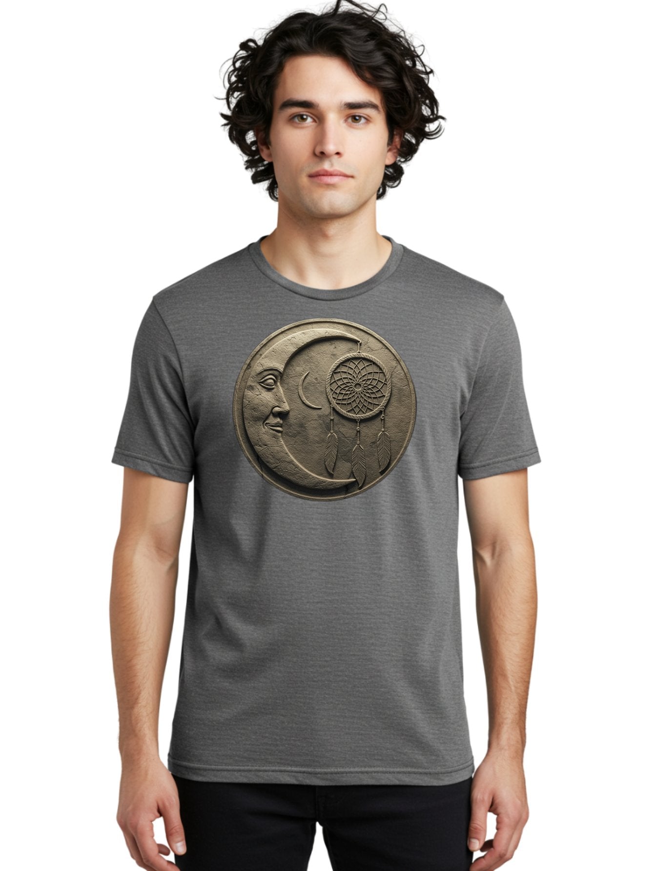 Man-In-The-Moon-Dreamcatcher-Plaque Men'S Graphic Tee, 100% Cotton, Comfortable Casual Summer Wear, Machine Washable, Dreamcatcher, Moon Face, Mystical Symbol, Spiritual Charm, Native American Culture, Handmade Art, Spiritual Protection, Bad293 21