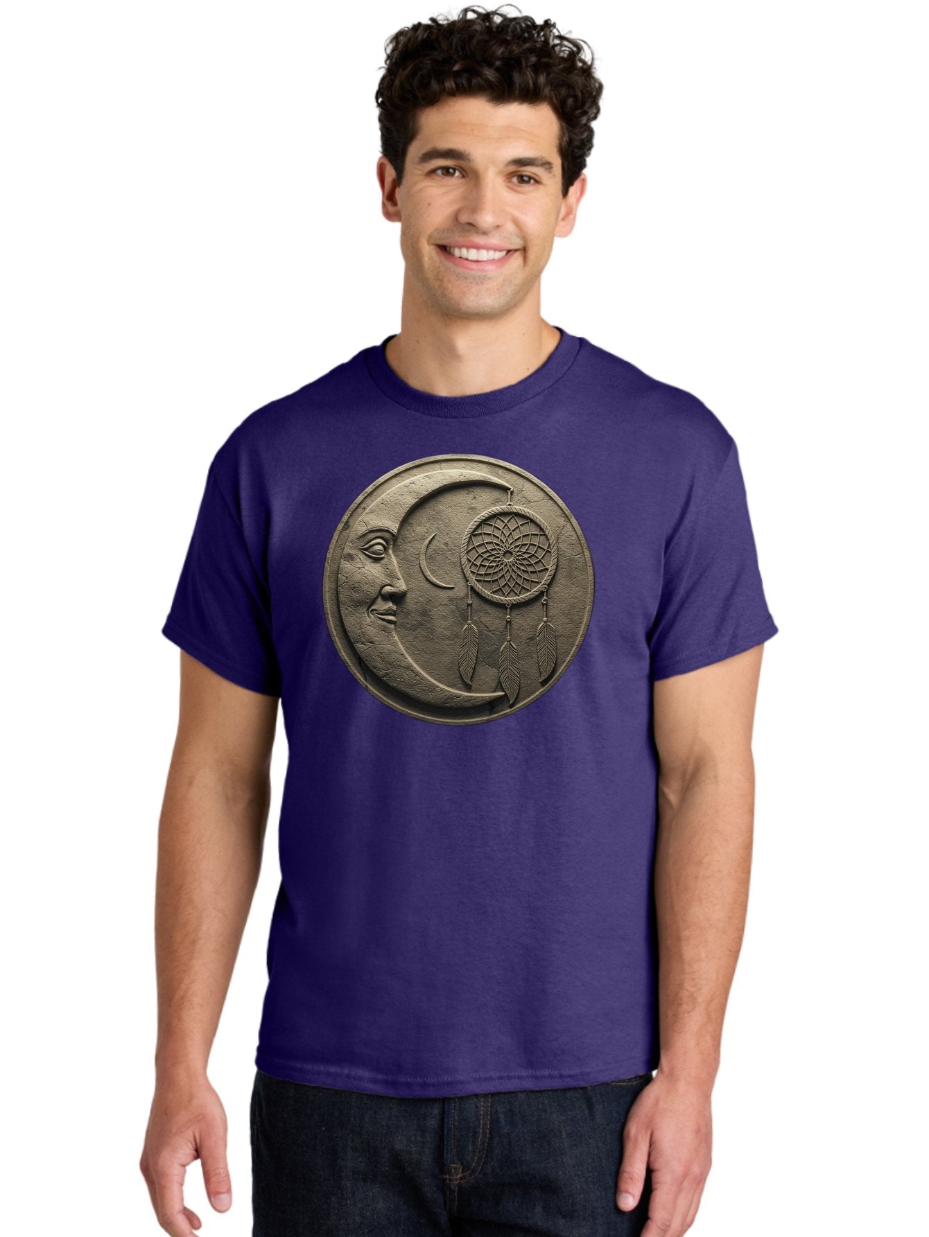 Man-In-The-Moon-Dreamcatcher-Plaque Men'S Graphic Tee, 100% Cotton, Comfortable Casual Summer Wear, Machine Washable, Dreamcatcher, Moon Face, Mystical Symbol, Spiritual Charm, Native American Culture, Handmade Art, Spiritual Protection, Bad293 28