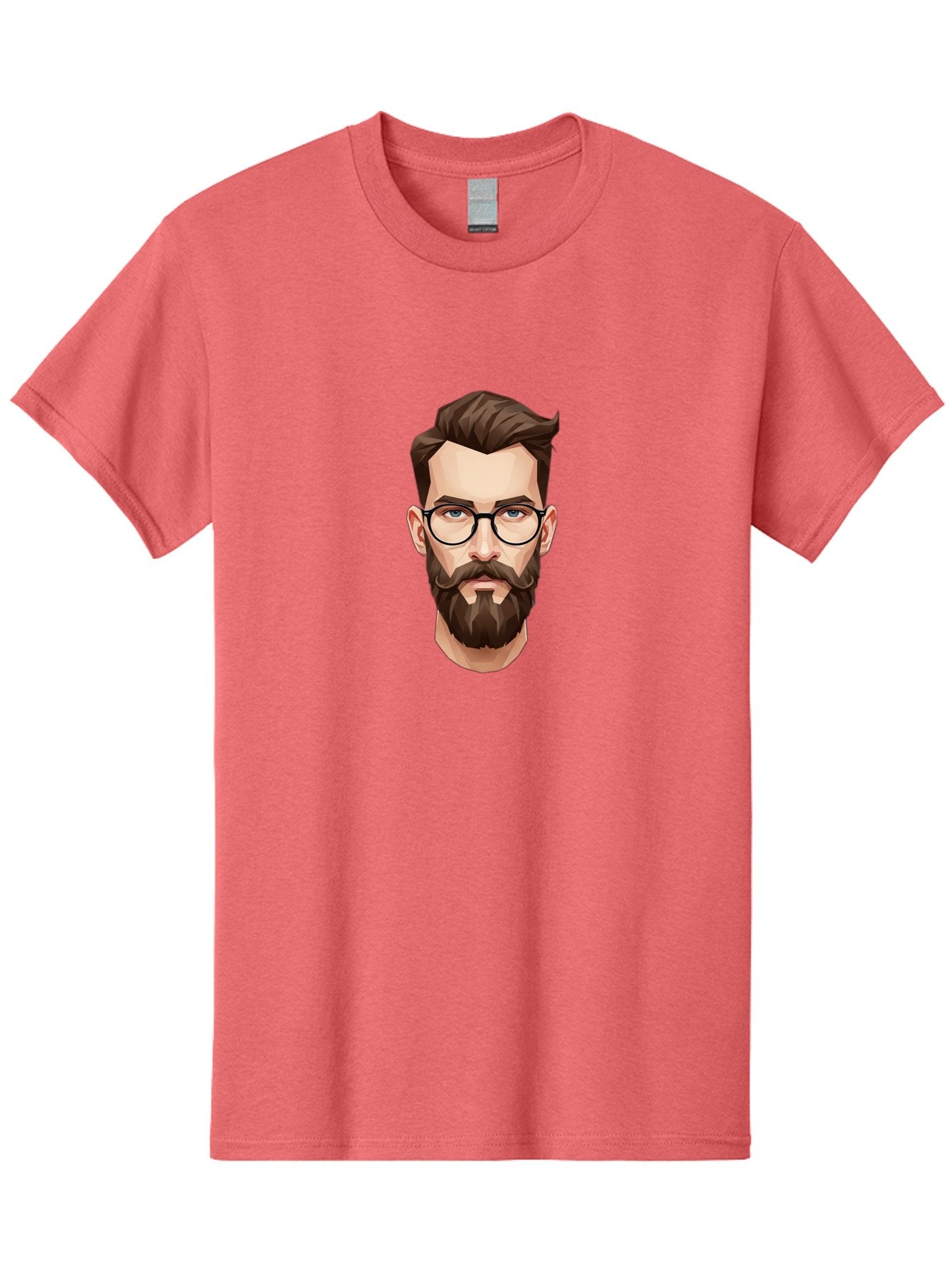 Man-With-Beard-And-Glasses Men'S Graphic Tee, 100% Cotton, Comfortable Casual Summer Wear, Machine Washable, Cartoon Man, Bearded Man, Stylish Glasses, Blue Eyes, Brown Hair, Trendy Look, Hipster Style, Modern Illustration, Digital Art, Bad294