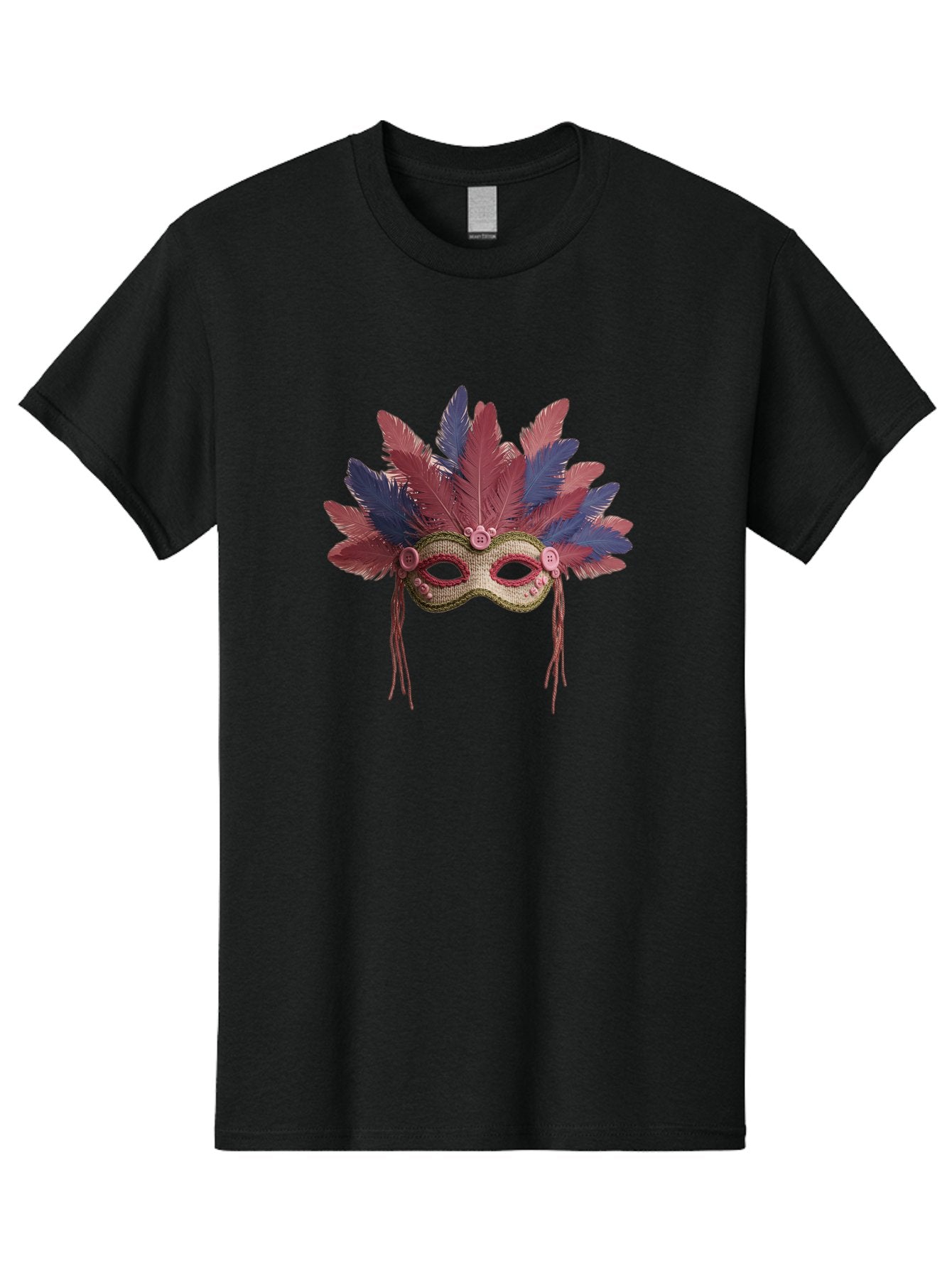Mardi-Gras-Mask Men'S Graphic Tee, 100% Cotton, Comfortable Casual Summer Wear, Machine Washable, Vibrant Mardi Gras Mask, Red And Blue Feathers, Fancy Decoration, Festive Theme, Celebration, Colorful, Elaborate Design Bad297