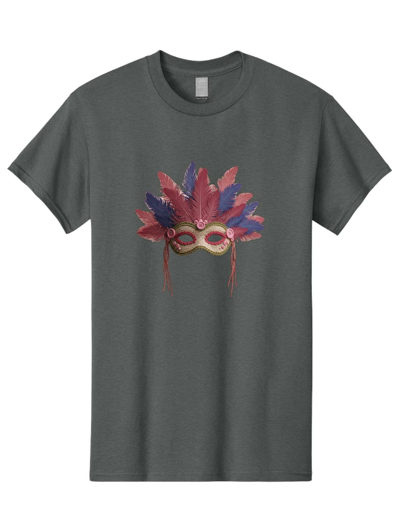Mardi-Gras-Mask Men'S Graphic Tee, 100% Cotton, Comfortable Casual Summer Wear, Machine Washable, Vibrant Mardi Gras Mask, Red And Blue Feathers, Fancy Decoration, Festive Theme, Celebration, Colorful, Elaborate Design Bad297 14