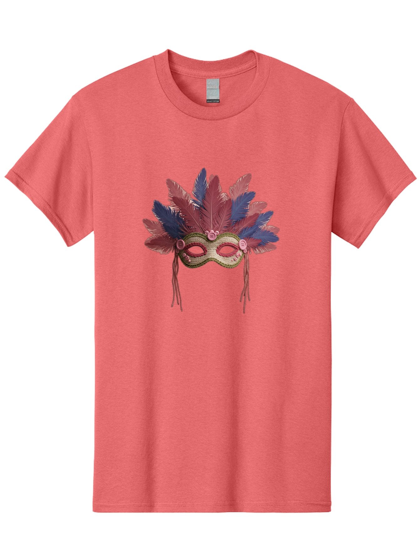 Mardi-Gras-Mask Men'S Graphic Tee, 100% Cotton, Comfortable Casual Summer Wear, Machine Washable, Vibrant Mardi Gras Mask, Red And Blue Feathers, Fancy Decoration, Festive Theme, Celebration, Colorful, Elaborate Design Bad297 15