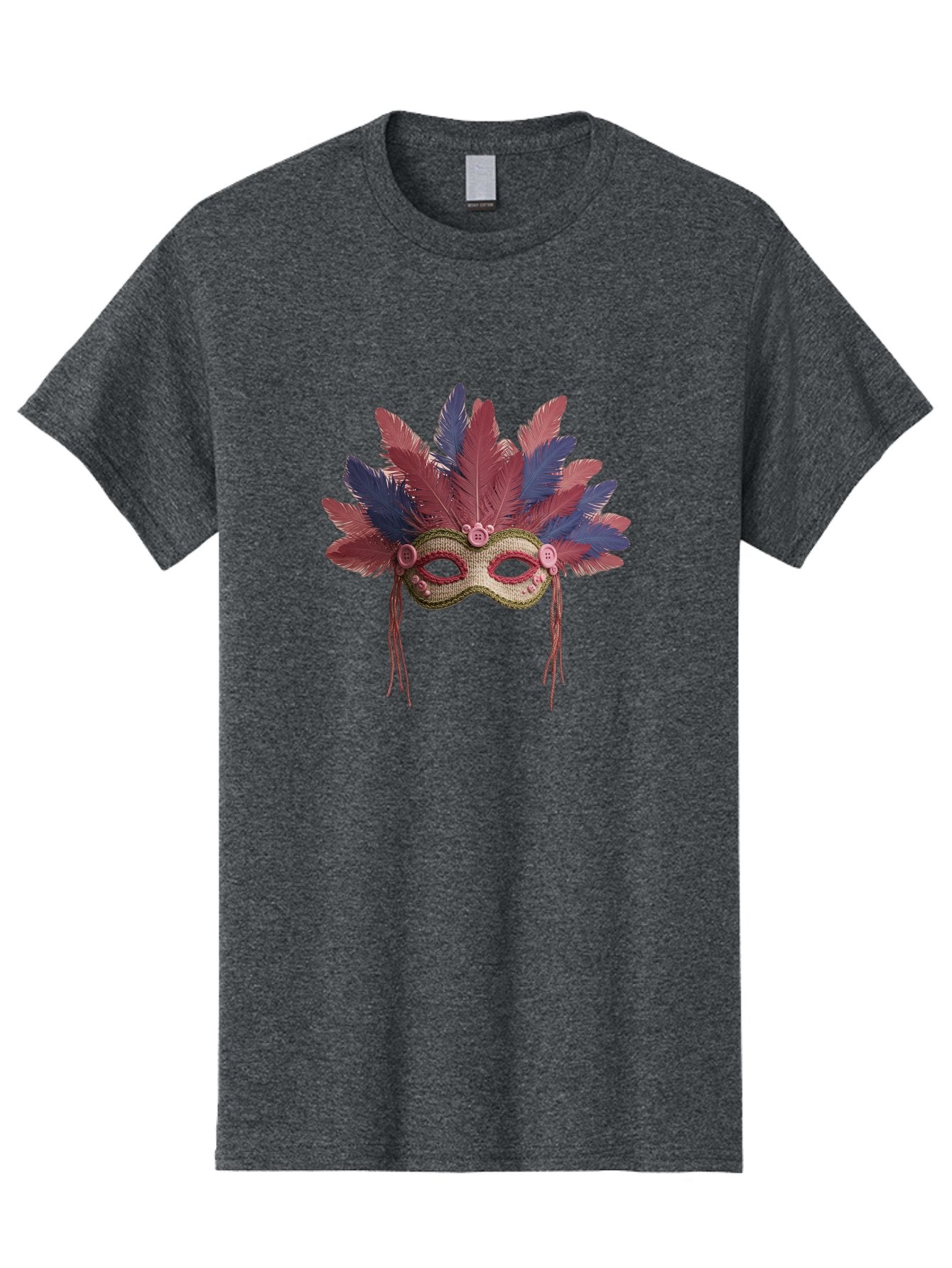 Mardi-Gras-Mask Men'S Graphic Tee, 100% Cotton, Comfortable Casual Summer Wear, Machine Washable, Vibrant Mardi Gras Mask, Red And Blue Feathers, Fancy Decoration, Festive Theme, Celebration, Colorful, Elaborate Design Bad297 3