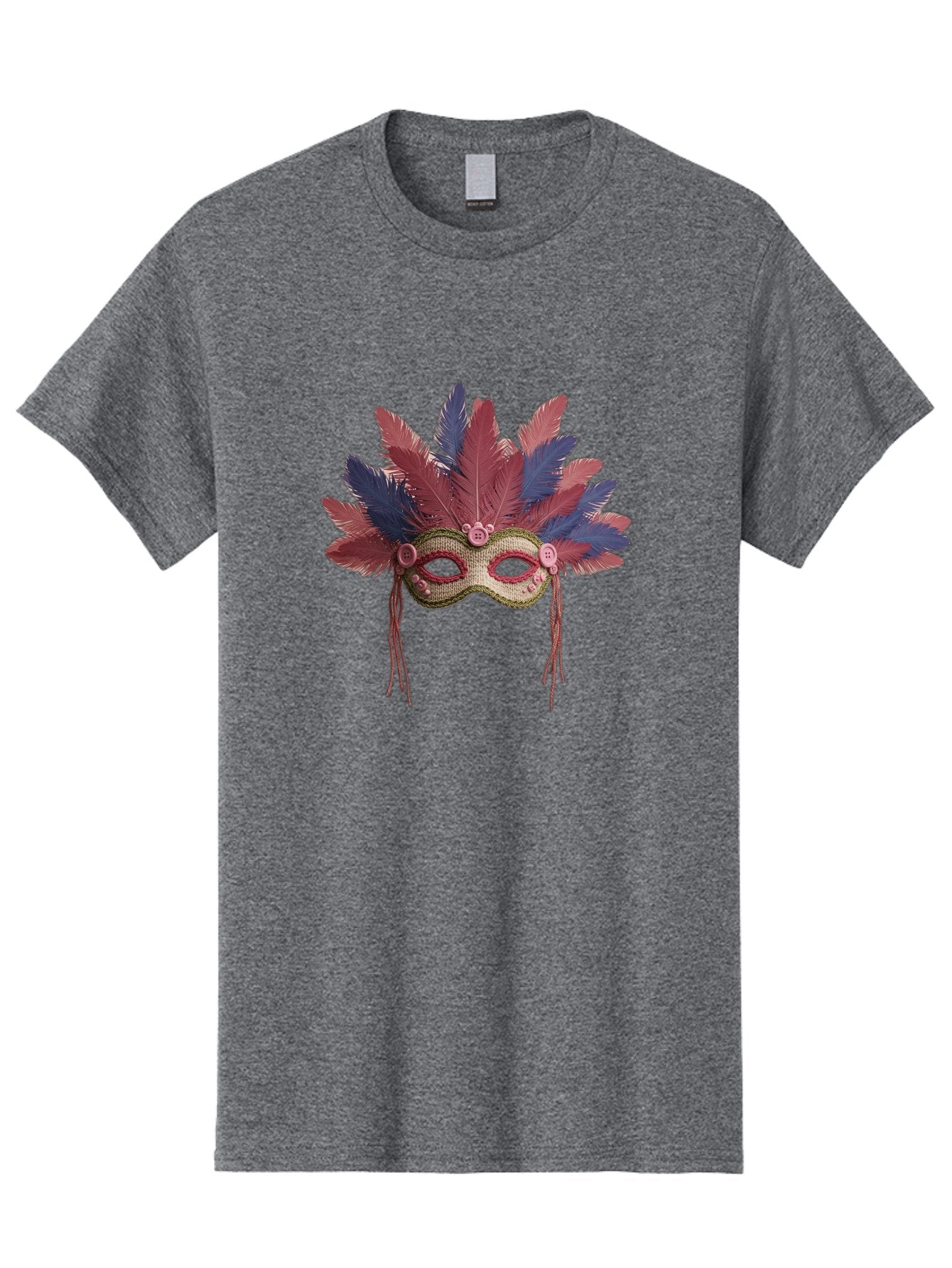 Mardi-Gras-Mask Men'S Graphic Tee, 100% Cotton, Comfortable Casual Summer Wear, Machine Washable, Vibrant Mardi Gras Mask, Red And Blue Feathers, Fancy Decoration, Festive Theme, Celebration, Colorful, Elaborate Design Bad297 9