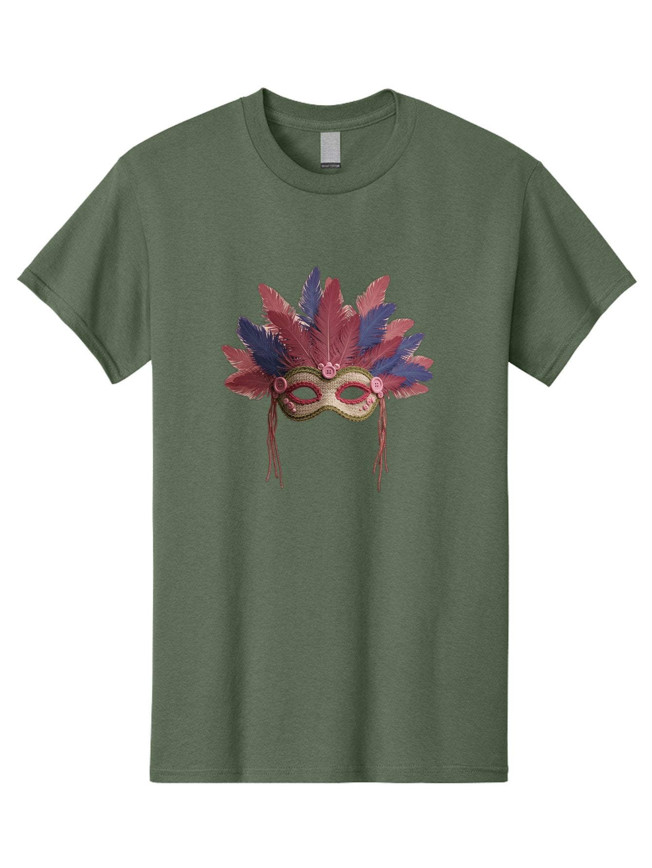 Mardi-Gras-Mask Men'S Graphic Tee, 100% Cotton, Comfortable Casual Summer Wear, Machine Washable, Vibrant Mardi Gras Mask, Red And Blue Feathers, Fancy Decoration, Festive Theme, Celebration, Colorful, Elaborate Design Bad297 12