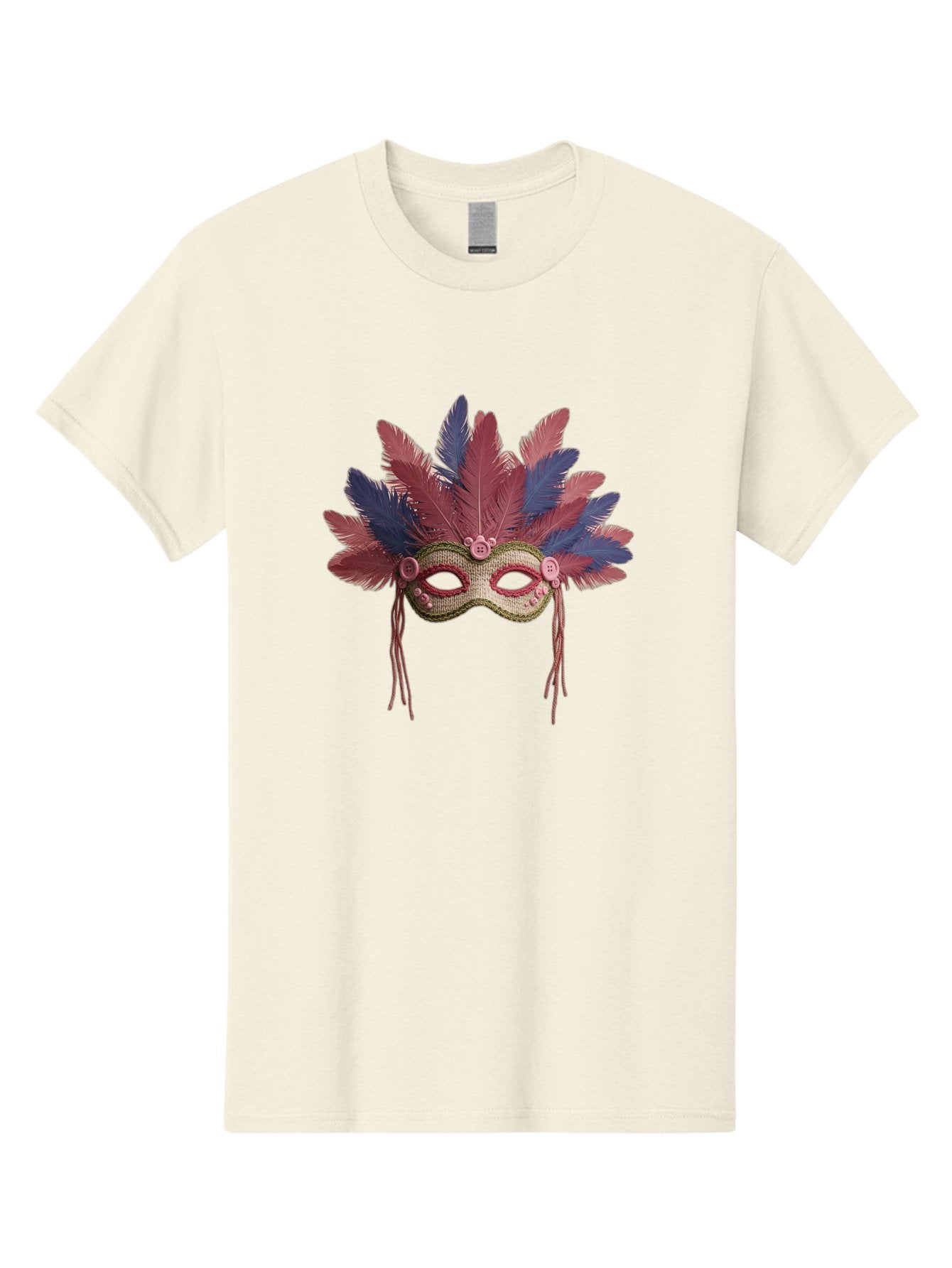 Mardi-Gras-Mask Men'S Graphic Tee, 100% Cotton, Comfortable Casual Summer Wear, Machine Washable, Vibrant Mardi Gras Mask, Red And Blue Feathers, Fancy Decoration, Festive Theme, Celebration, Colorful, Elaborate Design Bad297 10