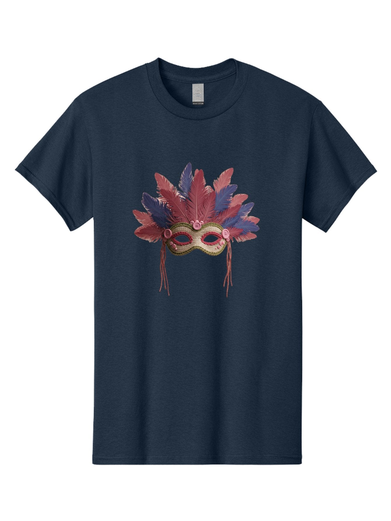 Mardi-Gras-Mask Men'S Graphic Tee, 100% Cotton, Comfortable Casual Summer Wear, Machine Washable, Vibrant Mardi Gras Mask, Red And Blue Feathers, Fancy Decoration, Festive Theme, Celebration, Colorful, Elaborate Design Bad297 11