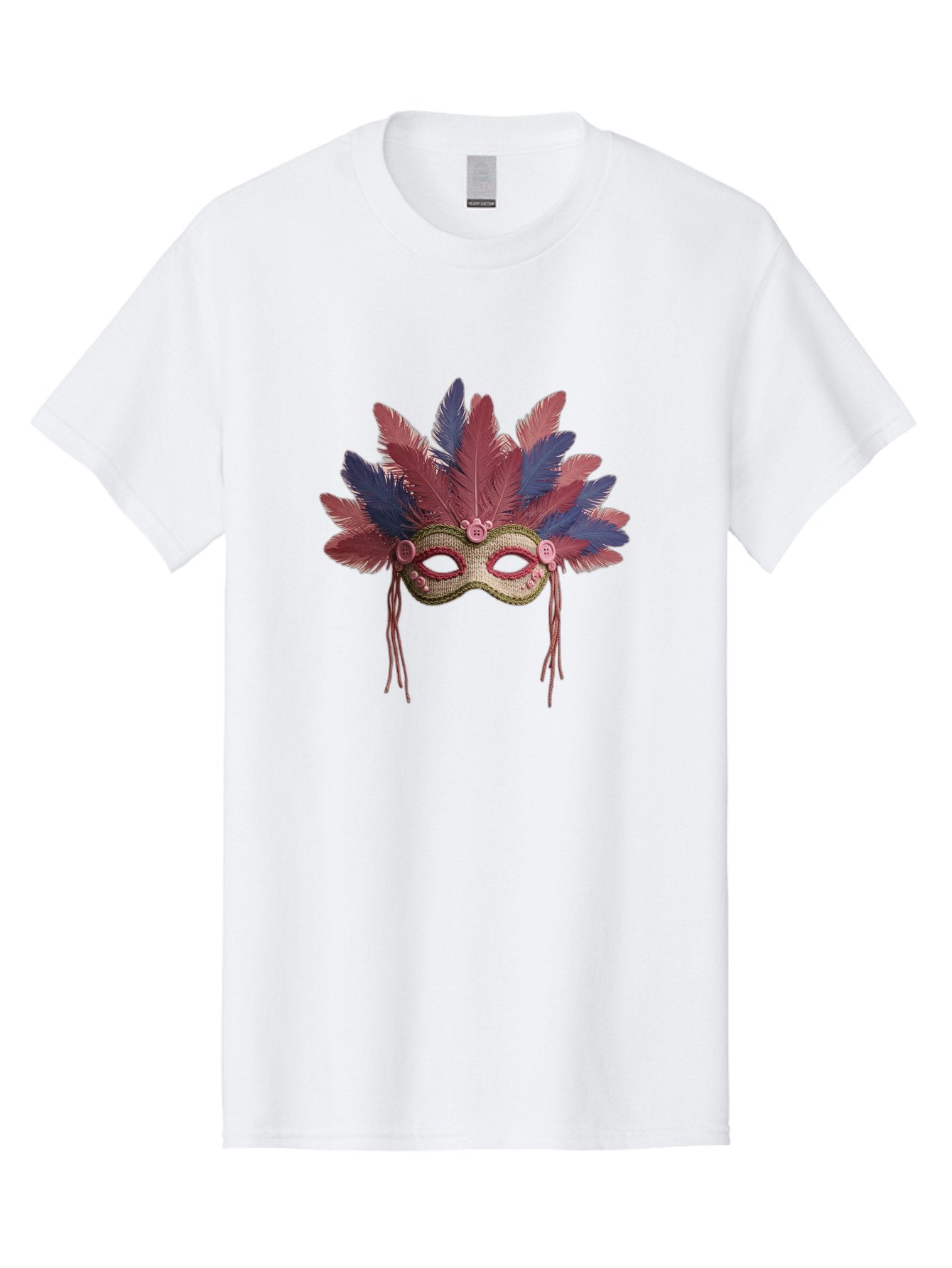 Mardi-Gras-Mask Men'S Graphic Tee, 100% Cotton, Comfortable Casual Summer Wear, Machine Washable, Vibrant Mardi Gras Mask, Red And Blue Feathers, Fancy Decoration, Festive Theme, Celebration, Colorful, Elaborate Design Bad297 8