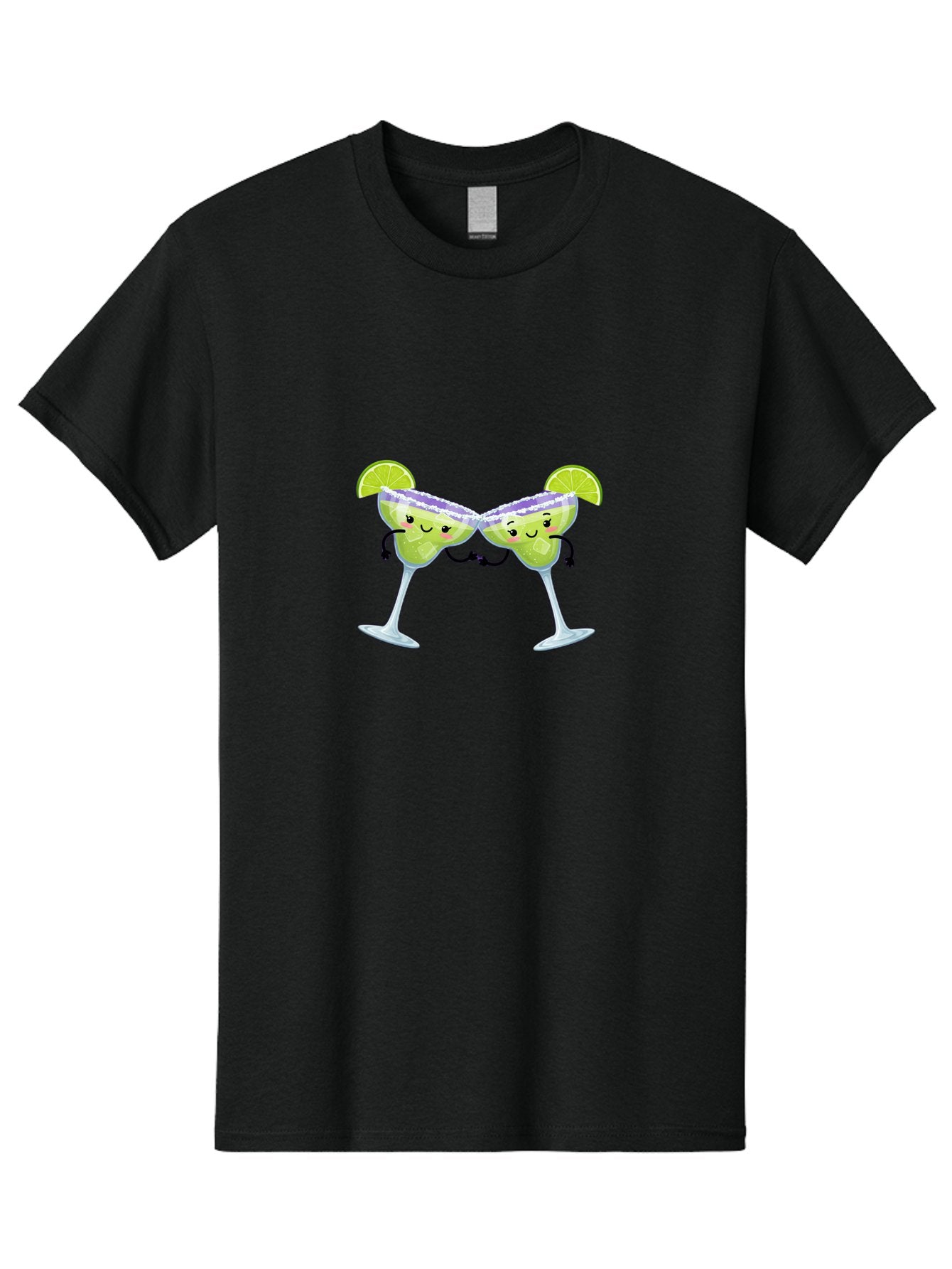 Margaritas Men'S Graphic Tee, 100% Cotton, Comfortable Casual Summer Wear, Machine Washable, Cartoon Cocktail Glasses, Margarita Glasses With Smiling Faces, Intertwined Stems, Lime Wedges, Happy Hour, Festive Drinks, Cocktail Party, Bad298 5
