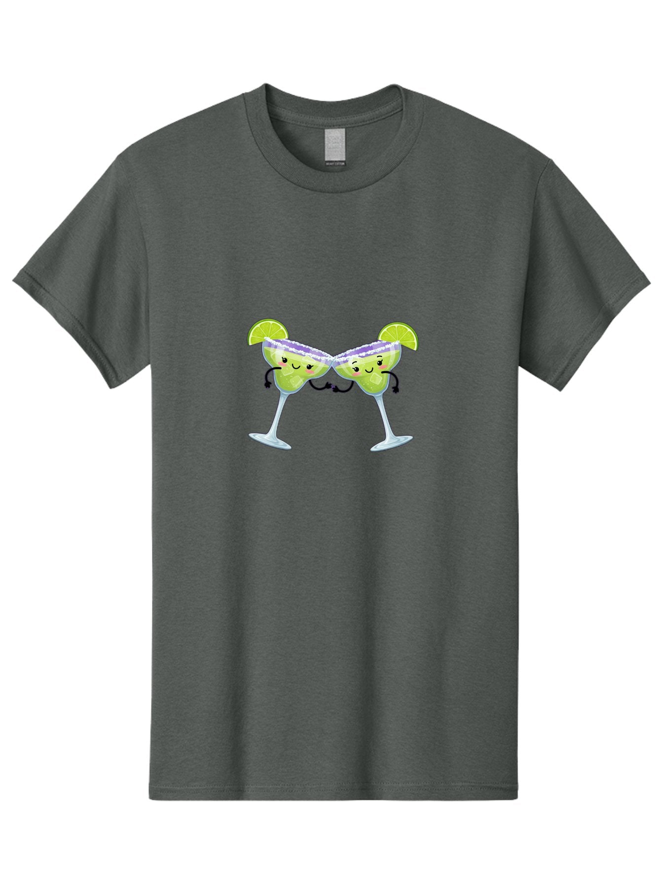 Margaritas Men'S Graphic Tee, 100% Cotton, Comfortable Casual Summer Wear, Machine Washable, Cartoon Cocktail Glasses, Margarita Glasses With Smiling Faces, Intertwined Stems, Lime Wedges, Happy Hour, Festive Drinks, Cocktail Party, Bad298 10