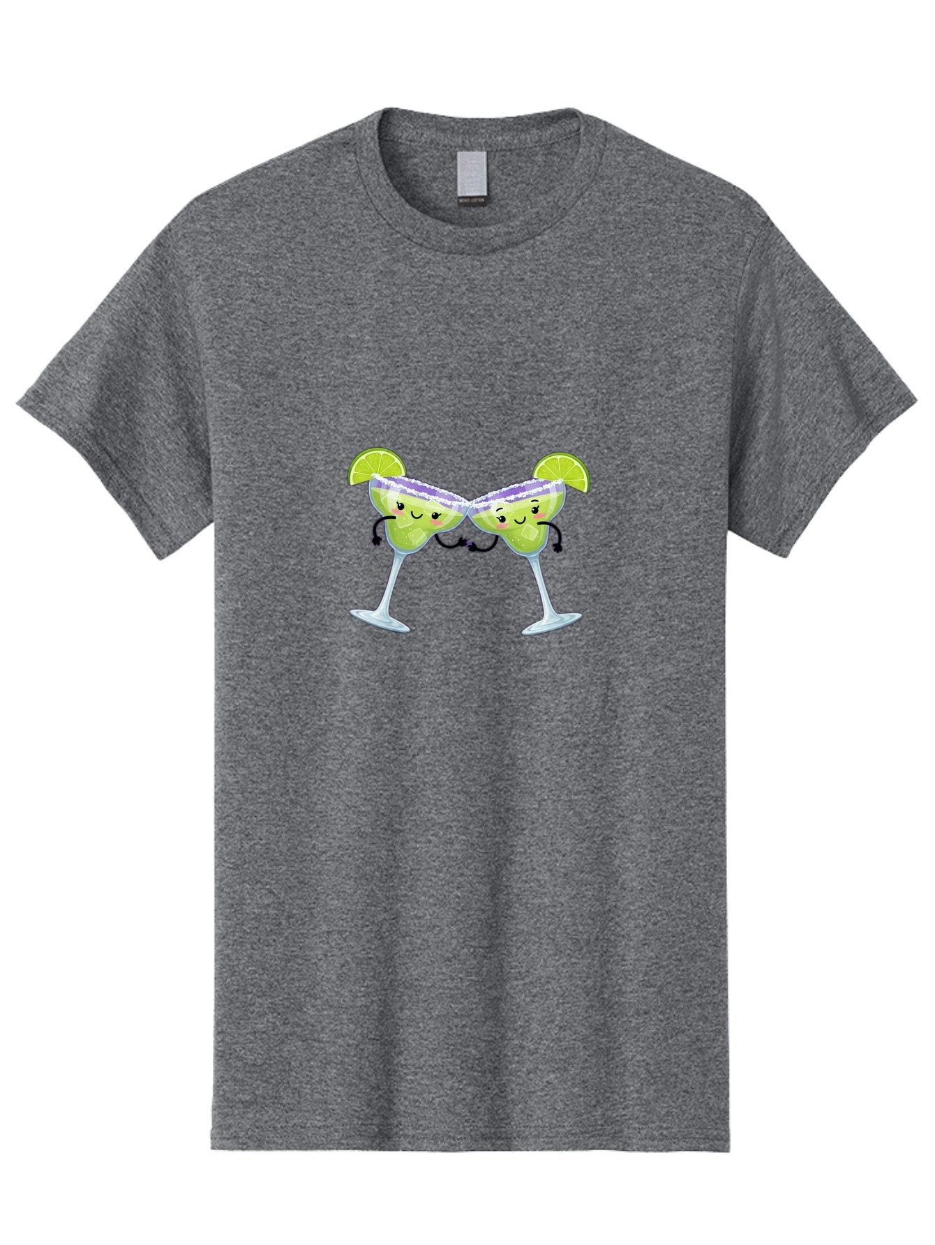 Margaritas Men'S Graphic Tee, 100% Cotton, Comfortable Casual Summer Wear, Machine Washable, Cartoon Cocktail Glasses, Margarita Glasses With Smiling Faces, Intertwined Stems, Lime Wedges, Happy Hour, Festive Drinks, Cocktail Party, Bad298 9