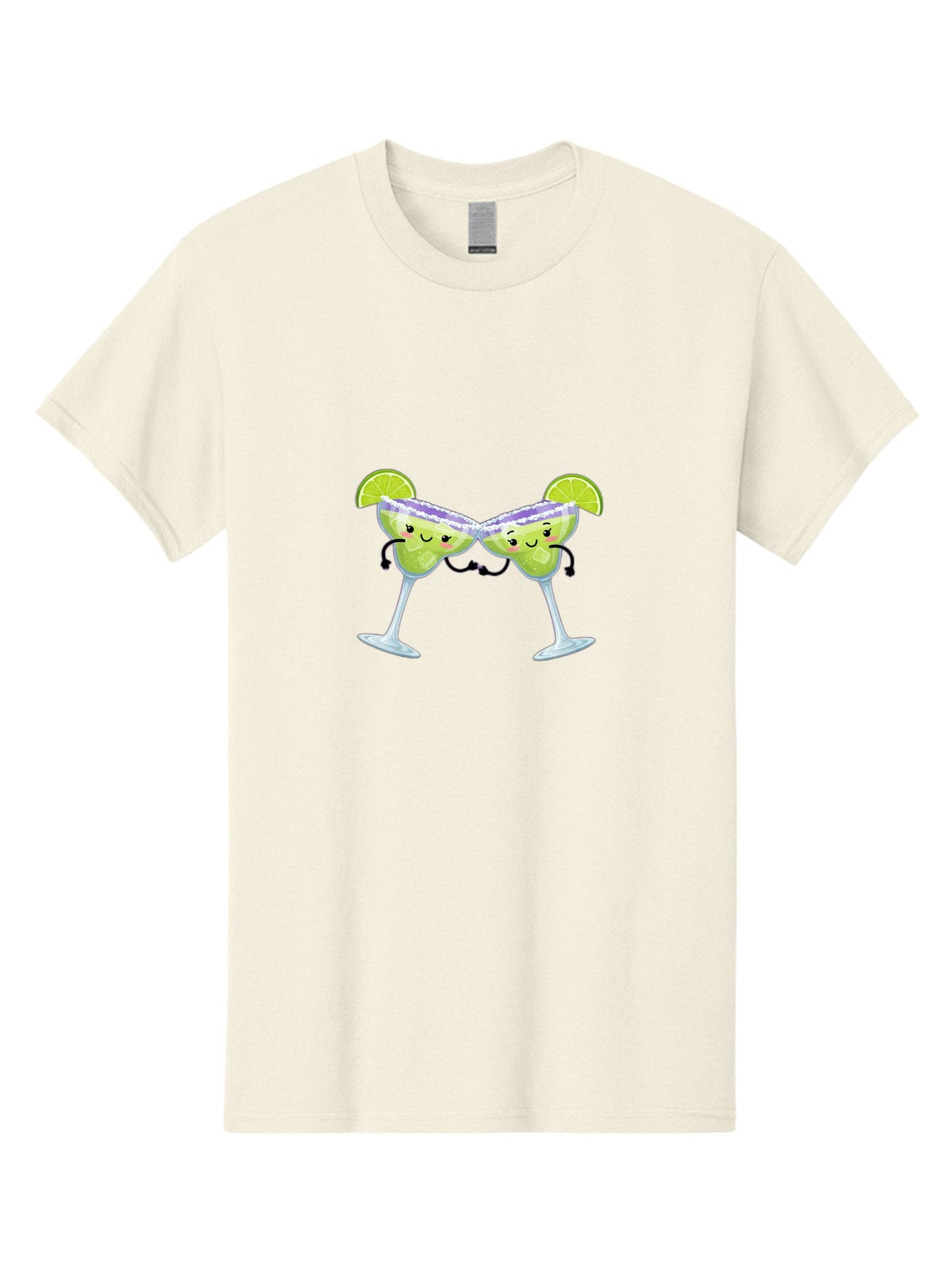 Margaritas Men'S Graphic Tee, 100% Cotton, Comfortable Casual Summer Wear, Machine Washable, Cartoon Cocktail Glasses, Margarita Glasses With Smiling Faces, Intertwined Stems, Lime Wedges, Happy Hour, Festive Drinks, Cocktail Party, Bad298 7