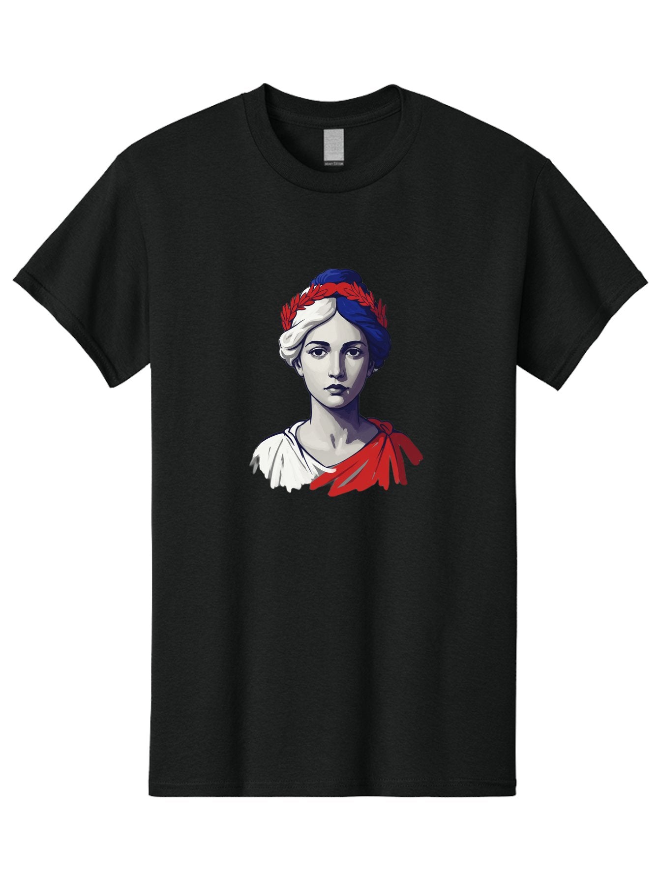 Marianne Men'S Graphic Tee, 100% Cotton, Comfortable Casual Summer Wear, Machine Washable, Woman Wearing Red Laurel Wreath, Red Ribbon, French Flag Colors, Symbolic Figure, National Personification, Liberty, French Culture, Classic Portrait, Bad299 9