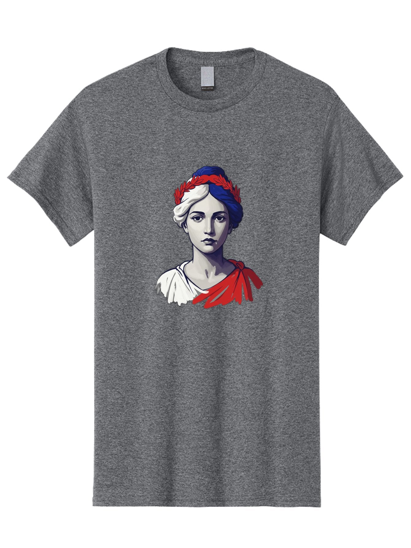 Marianne Men'S Graphic Tee, 100% Cotton, Comfortable Casual Summer Wear, Machine Washable, Woman Wearing Red Laurel Wreath, Red Ribbon, French Flag Colors, Symbolic Figure, National Personification, Liberty, French Culture, Classic Portrait, Bad299 4