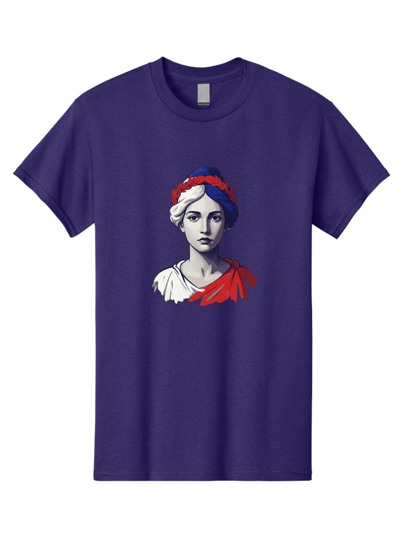 Marianne Men'S Graphic Tee, 100% Cotton, Comfortable Casual Summer Wear, Machine Washable, Woman Wearing Red Laurel Wreath, Red Ribbon, French Flag Colors, Symbolic Figure, National Personification, Liberty, French Culture, Classic Portrait, Bad299 11