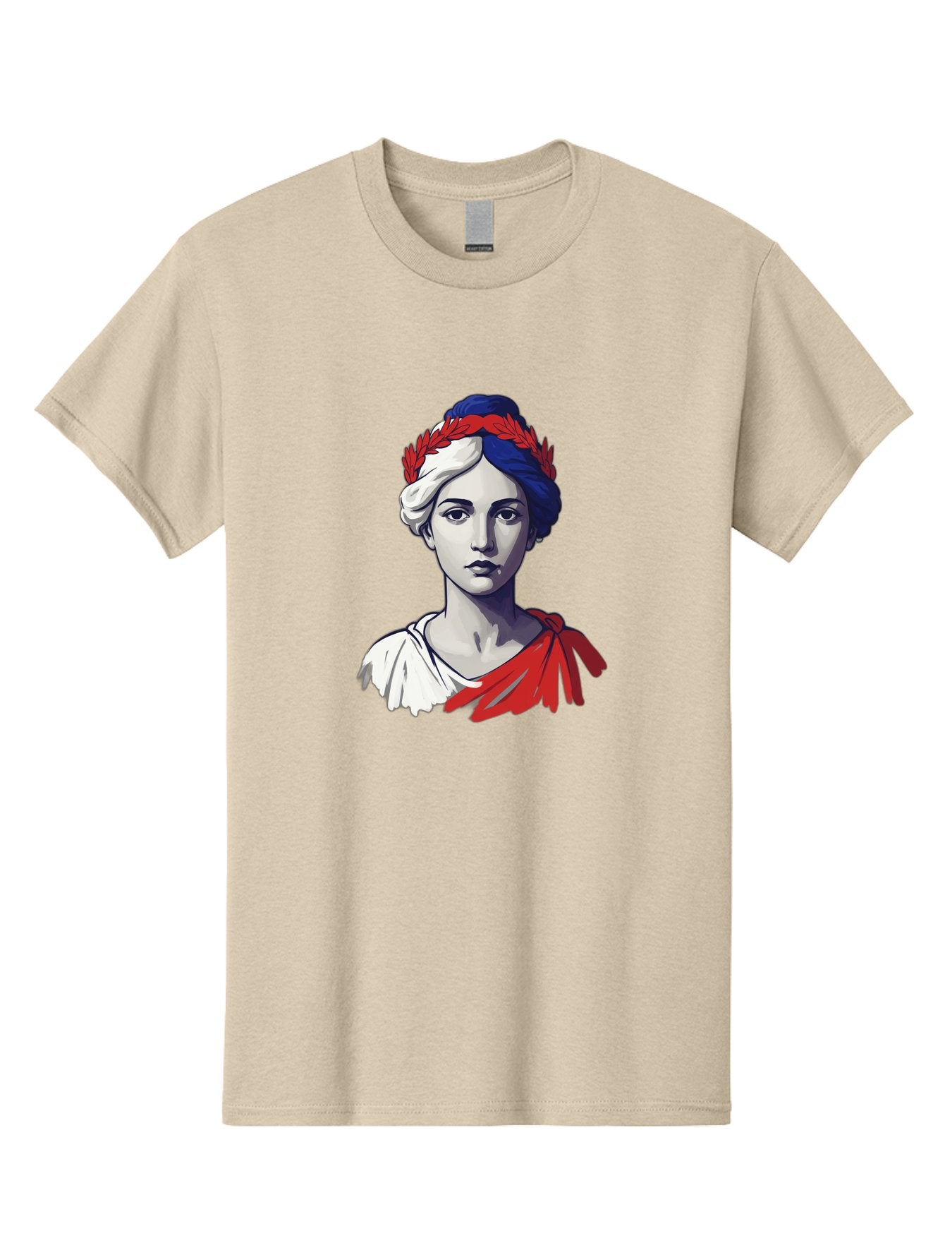 Marianne Men'S Graphic Tee, 100% Cotton, Comfortable Casual Summer Wear, Machine Washable, Woman Wearing Red Laurel Wreath, Red Ribbon, French Flag Colors, Symbolic Figure, National Personification, Liberty, French Culture, Classic Portrait, Bad299 7