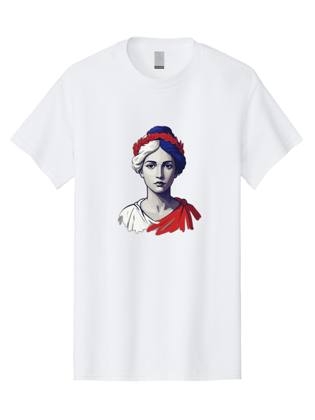 Marianne Men'S Graphic Tee, 100% Cotton, Comfortable Casual Summer Wear, Machine Washable, Woman Wearing Red Laurel Wreath, Red Ribbon, French Flag Colors, Symbolic Figure, National Personification, Liberty, French Culture, Classic Portrait, Bad299 8