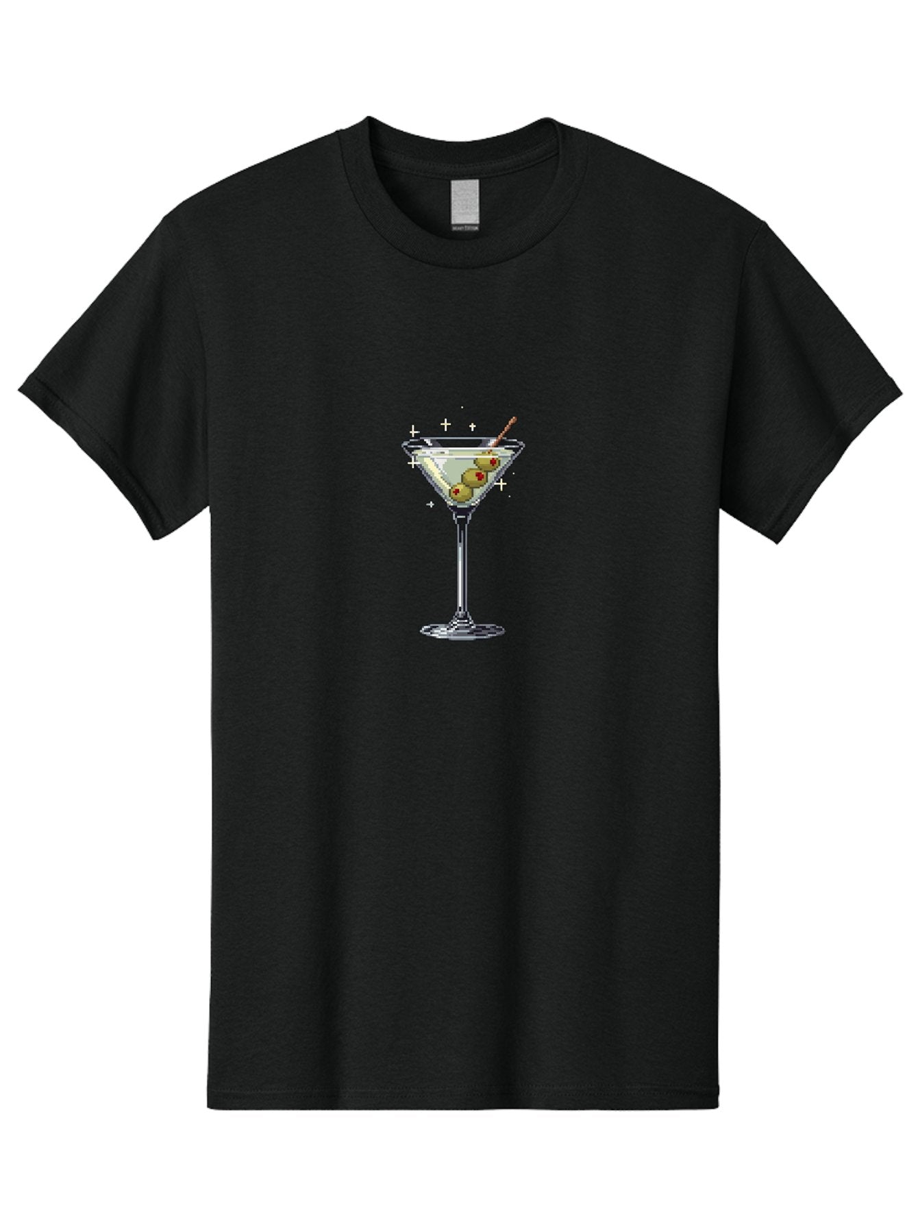 Martini-Glass-1 Men'S Graphic Tee, 100% Cotton, Comfortable Casual Summer Wear, Machine Washable, Martini Glass, Cocktail, 8-Bit Art, Retro Video Game, Olives, Red Pimentos, Pixelated Design, Barware, Cocktail Party, Fun Night Bad301 8