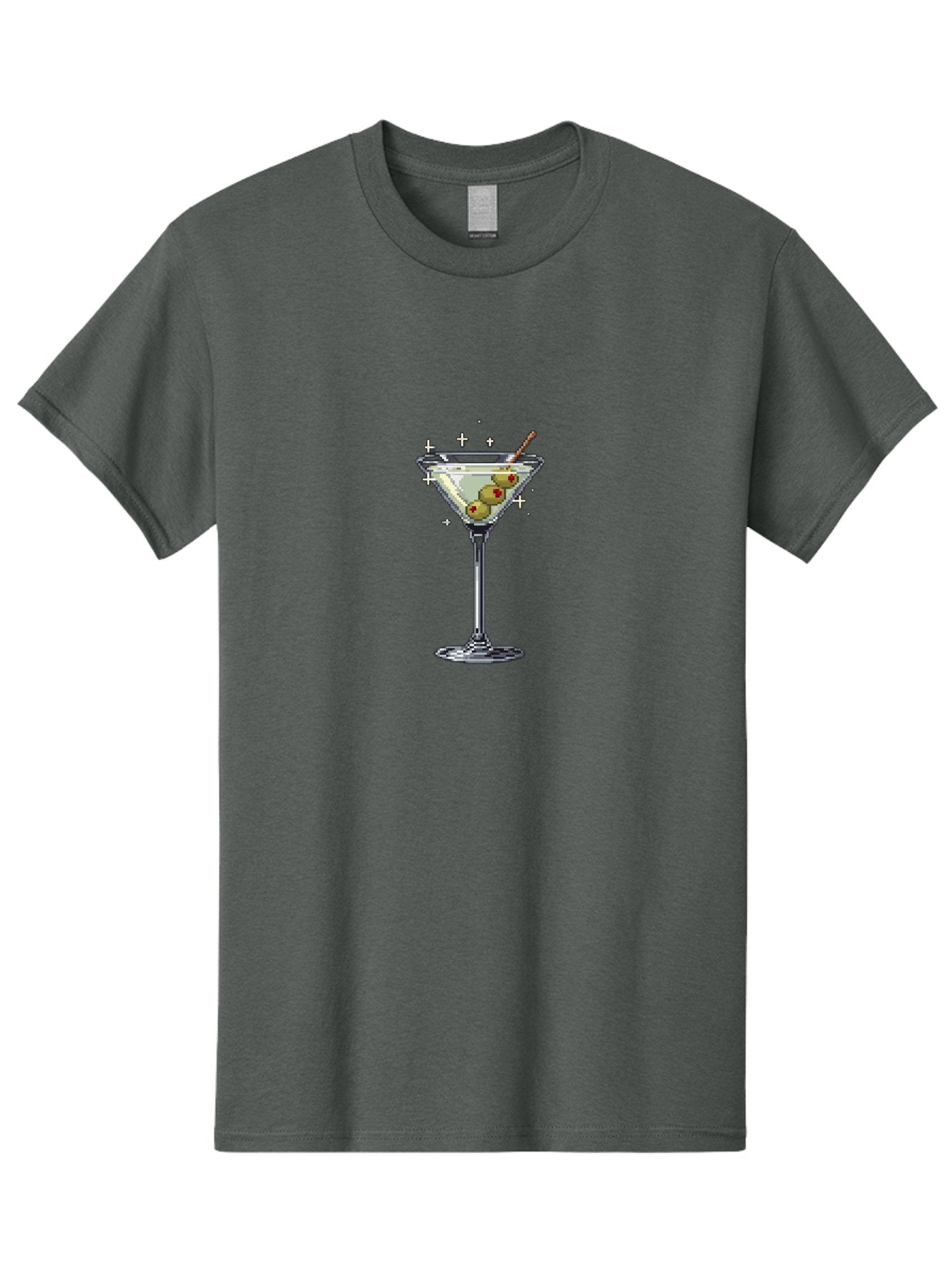 Martini-Glass-1 Men'S Graphic Tee, 100% Cotton, Comfortable Casual Summer Wear, Machine Washable, Martini Glass, Cocktail, 8-Bit Art, Retro Video Game, Olives, Red Pimentos, Pixelated Design, Barware, Cocktail Party, Fun Night Bad301 7