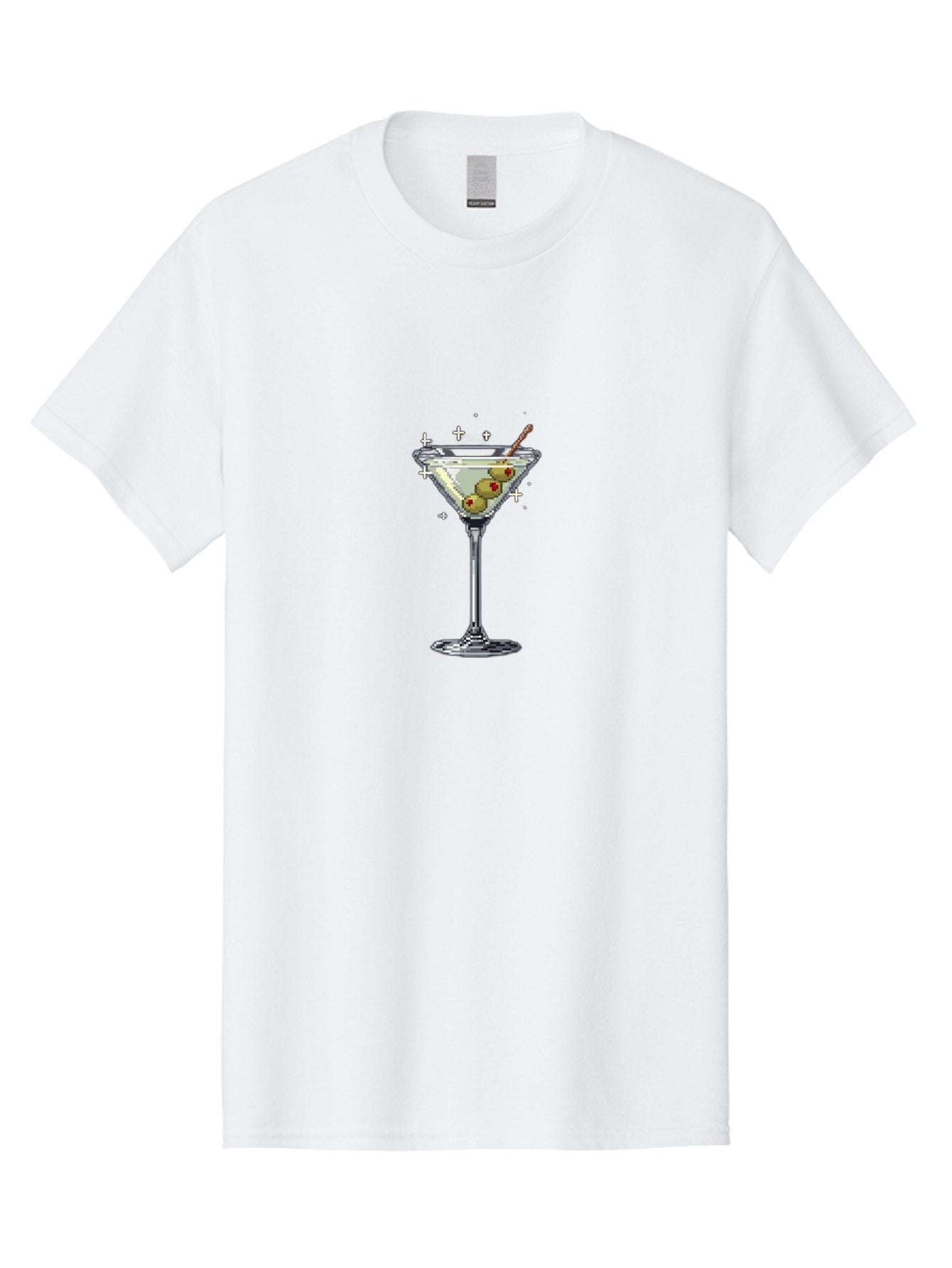 Martini-Glass-1 Men'S Graphic Tee, 100% Cotton, Comfortable Casual Summer Wear, Machine Washable, Martini Glass, Cocktail, 8-Bit Art, Retro Video Game, Olives, Red Pimentos, Pixelated Design, Barware, Cocktail Party, Fun Night Bad301 13
