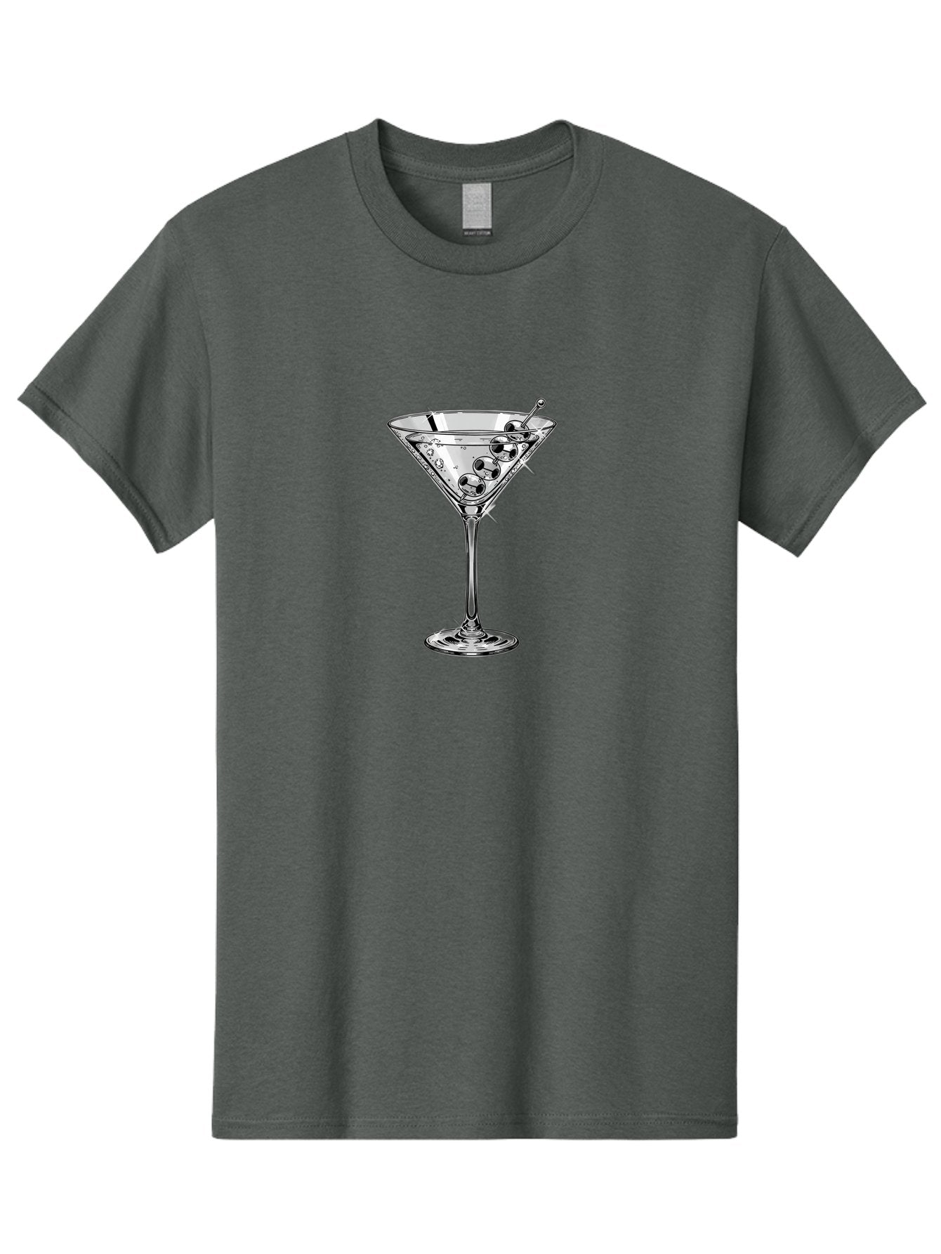 Martini-Glass-2 Men'S Graphic Tee, 100% Cotton, Comfortable Casual Summer Wear, Machine Washable, Martini Glass, Cocktail, Olives, Clear Drink, Glassware, Elegant, Sophisticated, Luxury, Bars, Nightlife, Mixology Bad302