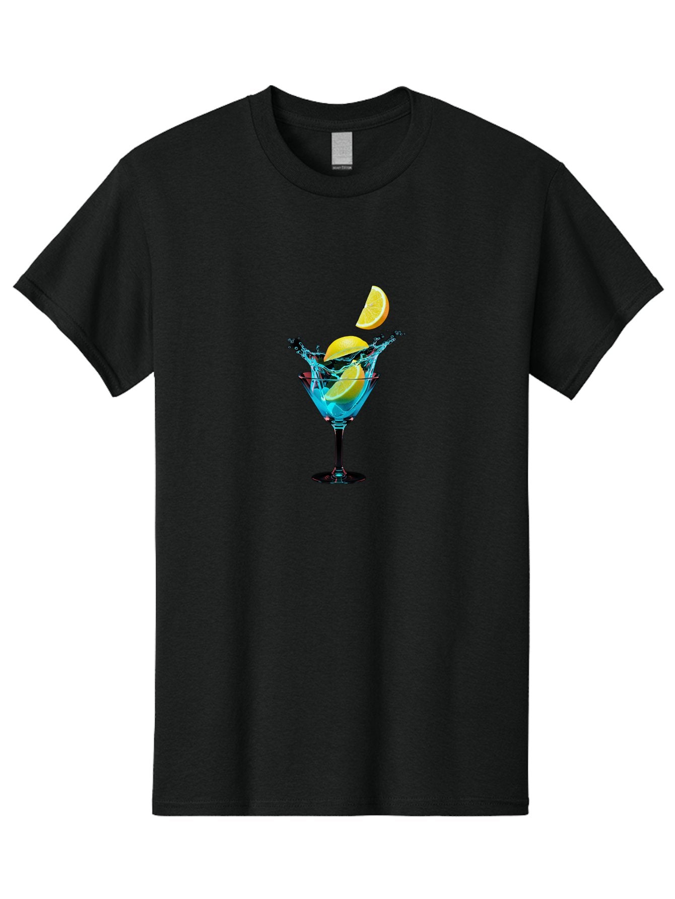 Martini-Glass-With-Lemon-Splash Men'S Graphic Tee, 100% Cotton, Comfortable Casual Summer Wear, Machine Washable, Martini Glass, Citrus Slice, Splash Effect, Refreshing Drink, Citrusy Flavor, Cocktail Hour, Citrus Twist, Blue Liquid Bad304 5