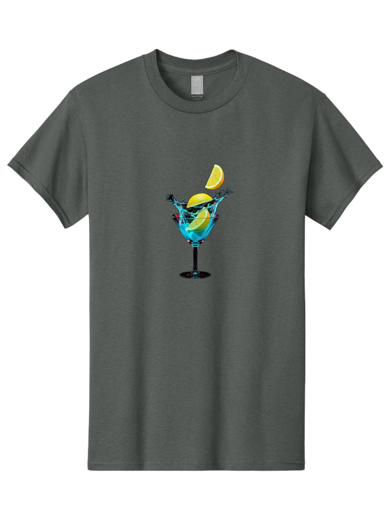 Martini-Glass-With-Lemon-Splash Men'S Graphic Tee, 100% Cotton, Comfortable Casual Summer Wear, Machine Washable, Martini Glass, Citrus Slice, Splash Effect, Refreshing Drink, Citrusy Flavor, Cocktail Hour, Citrus Twist, Blue Liquid Bad304 3