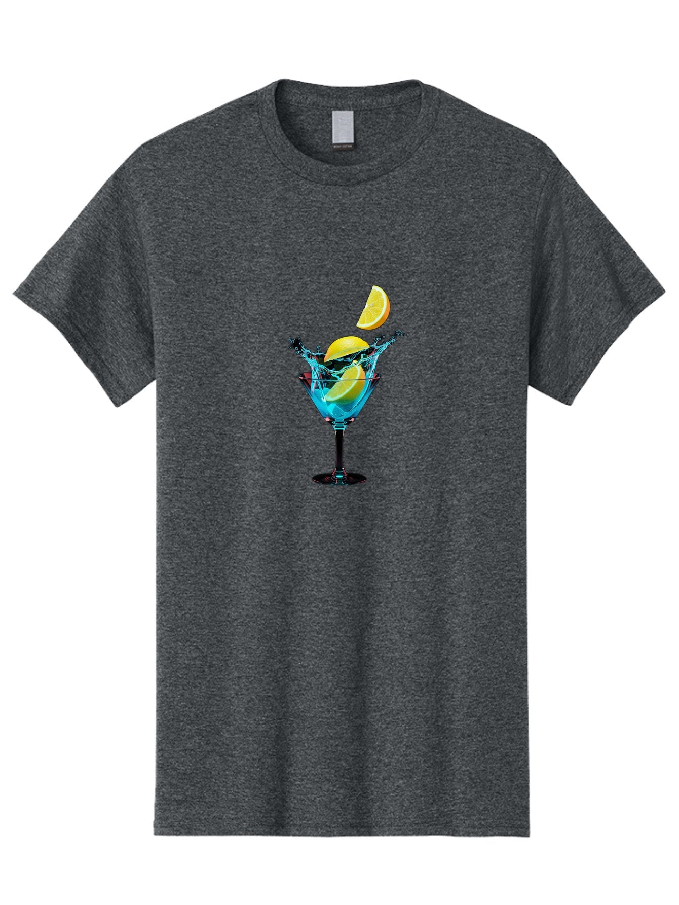 Martini-Glass-With-Lemon-Splash Men'S Graphic Tee, 100% Cotton, Comfortable Casual Summer Wear, Machine Washable, Martini Glass, Citrus Slice, Splash Effect, Refreshing Drink, Citrusy Flavor, Cocktail Hour, Citrus Twist, Blue Liquid Bad304 12