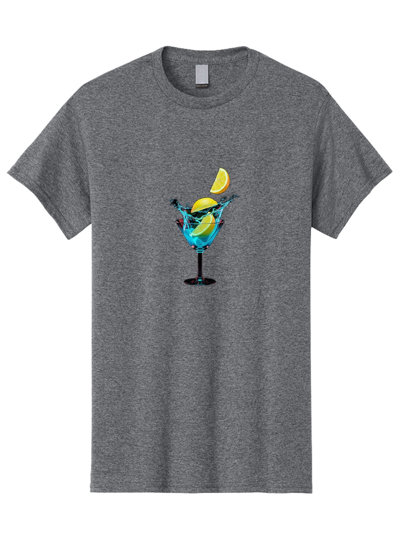 Martini-Glass-With-Lemon-Splash Men'S Graphic Tee, 100% Cotton, Comfortable Casual Summer Wear, Machine Washable, Martini Glass, Citrus Slice, Splash Effect, Refreshing Drink, Citrusy Flavor, Cocktail Hour, Citrus Twist, Blue Liquid Bad304 8