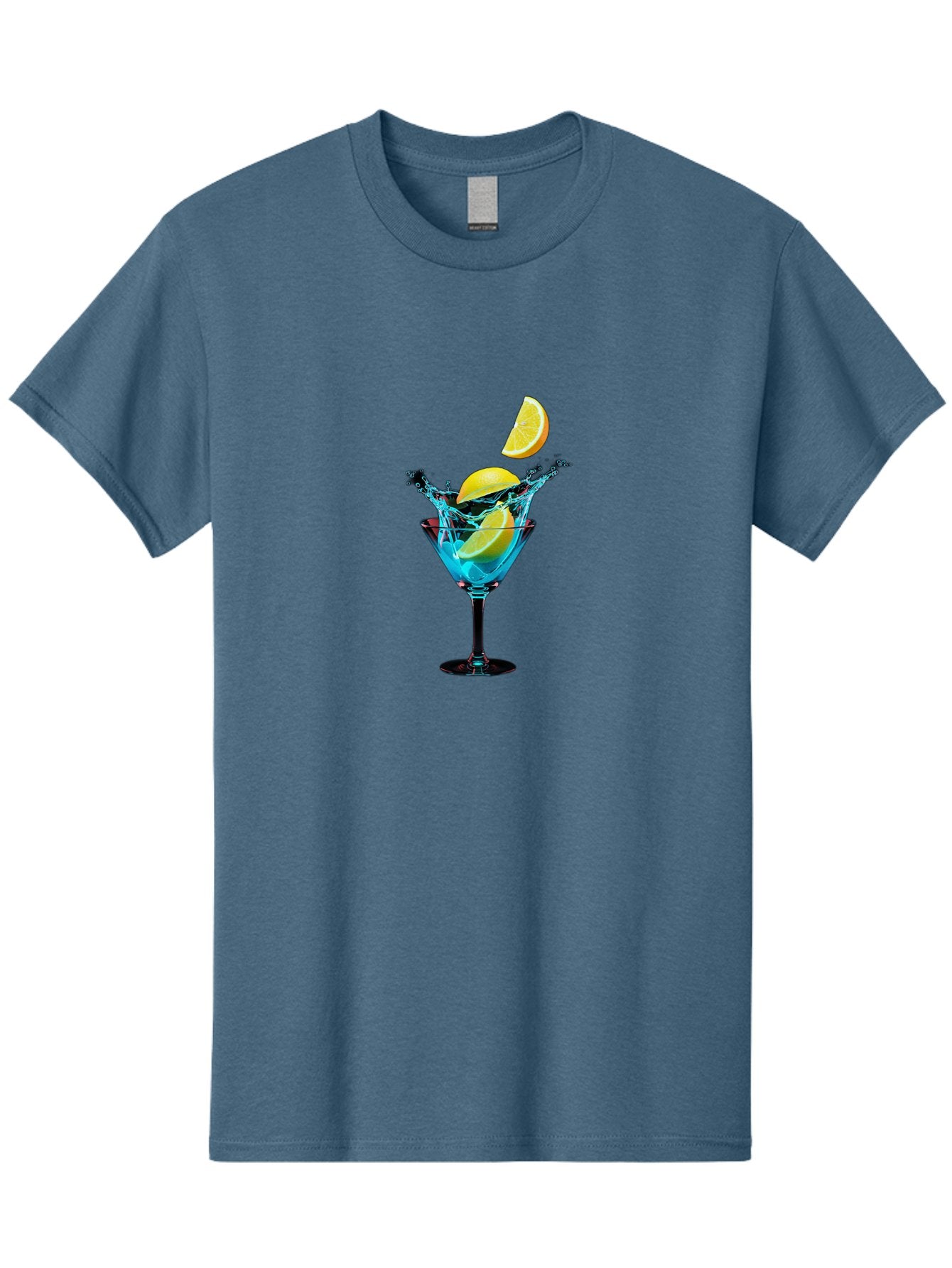 Martini-Glass-With-Lemon-Splash Men'S Graphic Tee, 100% Cotton, Comfortable Casual Summer Wear, Machine Washable, Martini Glass, Citrus Slice, Splash Effect, Refreshing Drink, Citrusy Flavor, Cocktail Hour, Citrus Twist, Blue Liquid Bad304 9