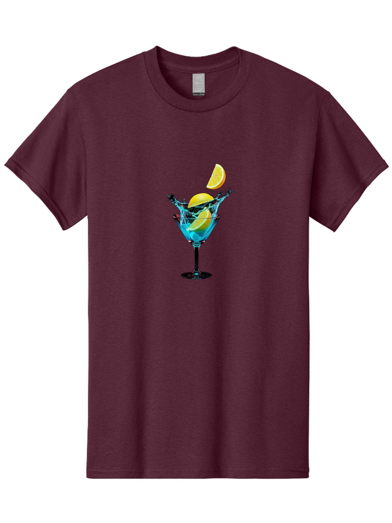 Martini-Glass-With-Lemon-Splash Men'S Graphic Tee, 100% Cotton, Comfortable Casual Summer Wear, Machine Washable, Martini Glass, Citrus Slice, Splash Effect, Refreshing Drink, Citrusy Flavor, Cocktail Hour, Citrus Twist, Blue Liquid Bad304