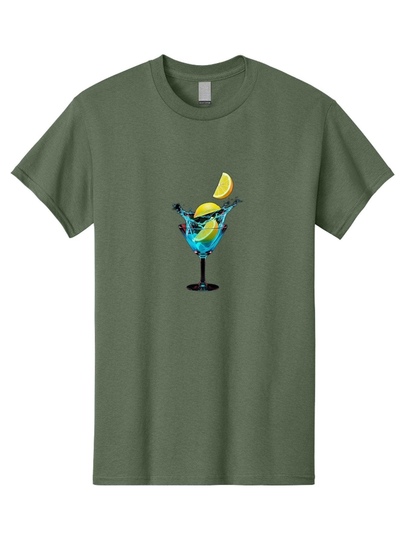 Martini-Glass-With-Lemon-Splash Men'S Graphic Tee, 100% Cotton, Comfortable Casual Summer Wear, Machine Washable, Martini Glass, Citrus Slice, Splash Effect, Refreshing Drink, Citrusy Flavor, Cocktail Hour, Citrus Twist, Blue Liquid Bad304 11