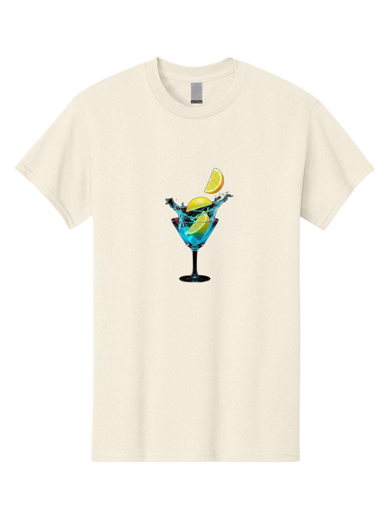 Martini-Glass-With-Lemon-Splash Men'S Graphic Tee, 100% Cotton, Comfortable Casual Summer Wear, Machine Washable, Martini Glass, Citrus Slice, Splash Effect, Refreshing Drink, Citrusy Flavor, Cocktail Hour, Citrus Twist, Blue Liquid Bad304 15