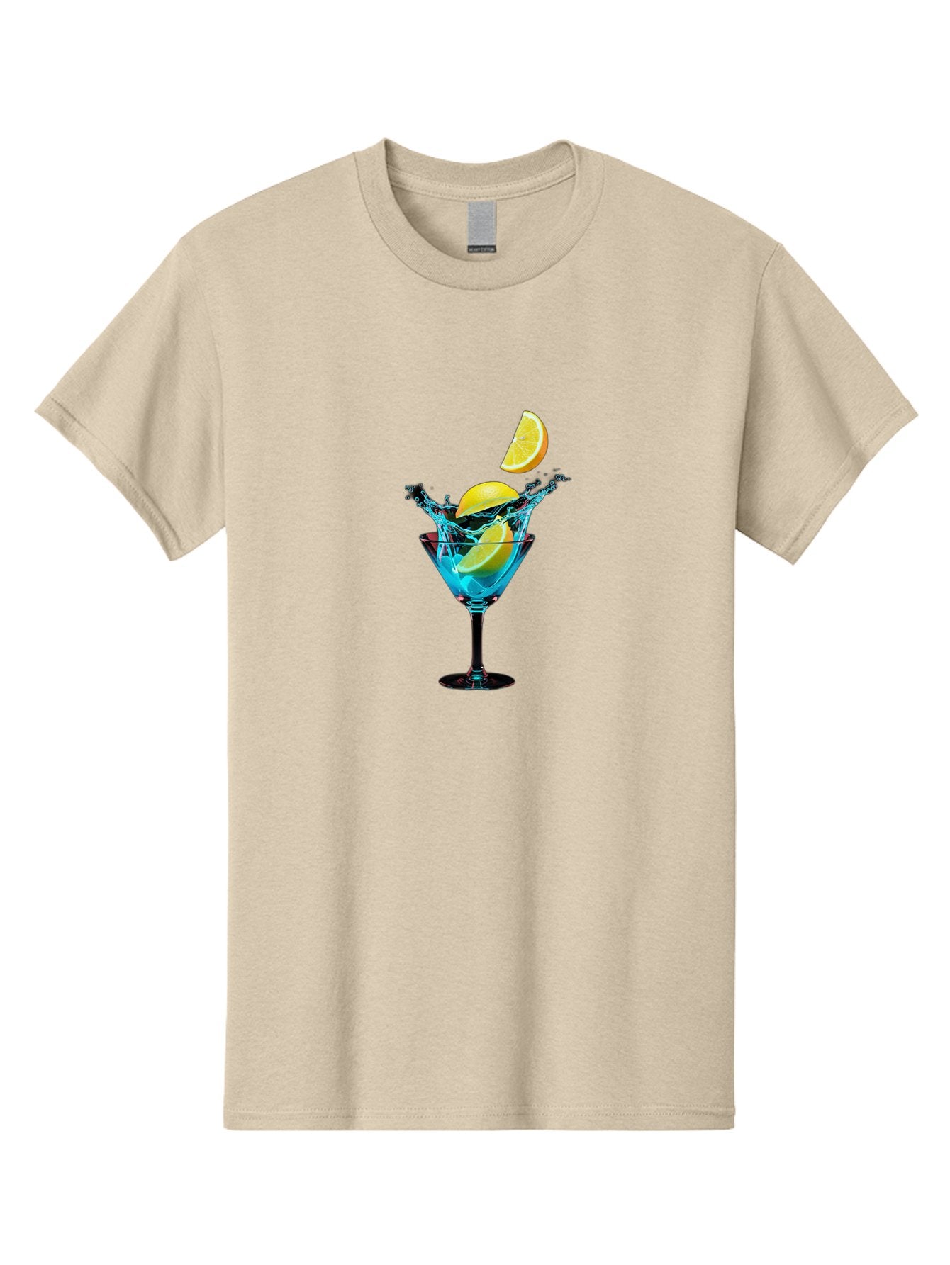 Martini-Glass-With-Lemon-Splash Men'S Graphic Tee, 100% Cotton, Comfortable Casual Summer Wear, Machine Washable, Martini Glass, Citrus Slice, Splash Effect, Refreshing Drink, Citrusy Flavor, Cocktail Hour, Citrus Twist, Blue Liquid Bad304