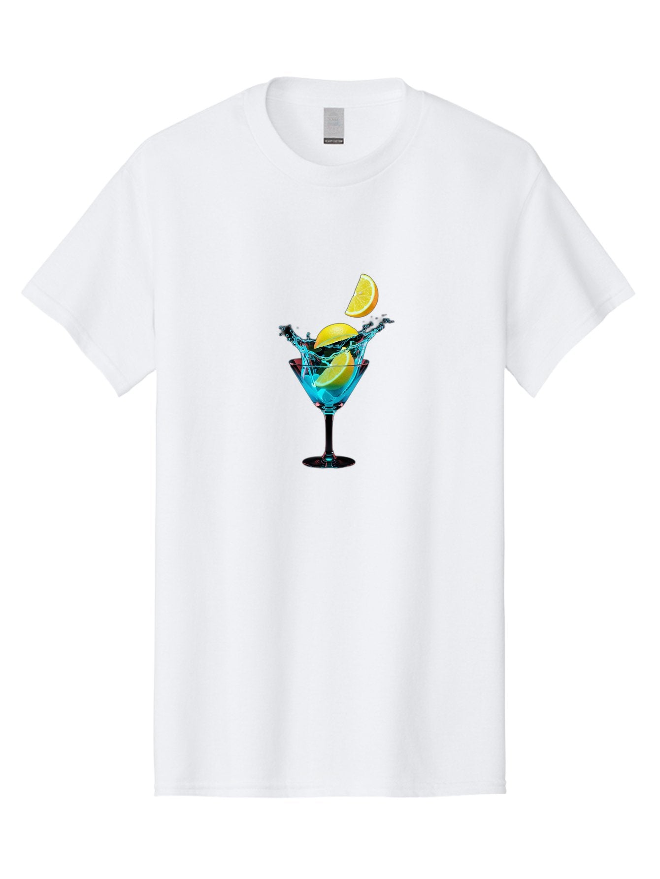 Martini-Glass-With-Lemon-Splash Men'S Graphic Tee, 100% Cotton, Comfortable Casual Summer Wear, Machine Washable, Martini Glass, Citrus Slice, Splash Effect, Refreshing Drink, Citrusy Flavor, Cocktail Hour, Citrus Twist, Blue Liquid Bad304 13