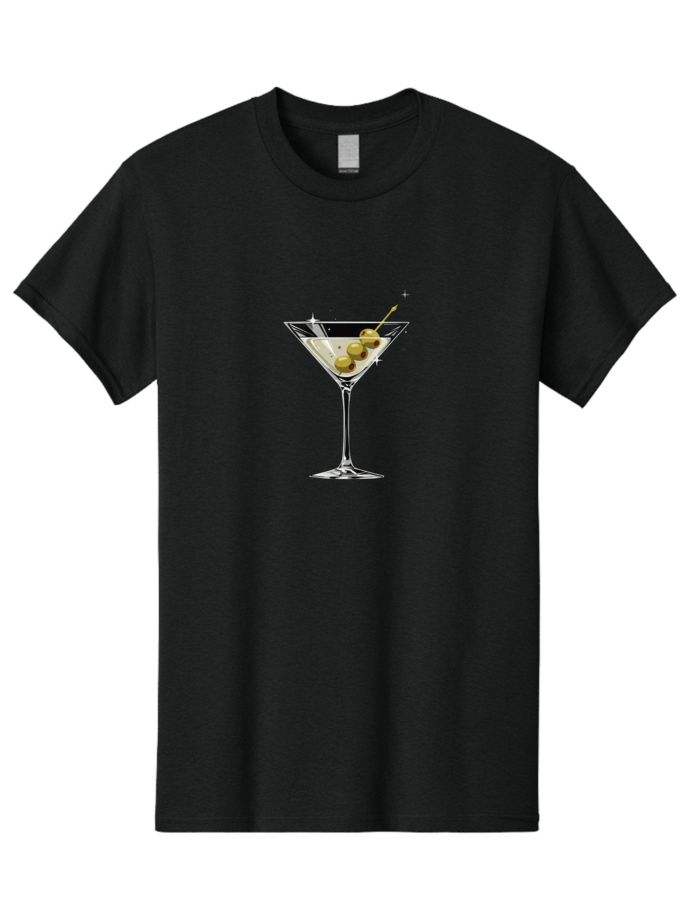 Martini-With-Olives Men'S Graphic Tee, 100% Cotton, Comfortable Casual Summer Wear, Machine Washable, Martini Cocktail, Clear Drink, Green Olives, Skewered Appetizer, Cocktail Glass, Luxury Drink, Sophisticated, Elegant, Sparkle, Glamorous Bad306 10