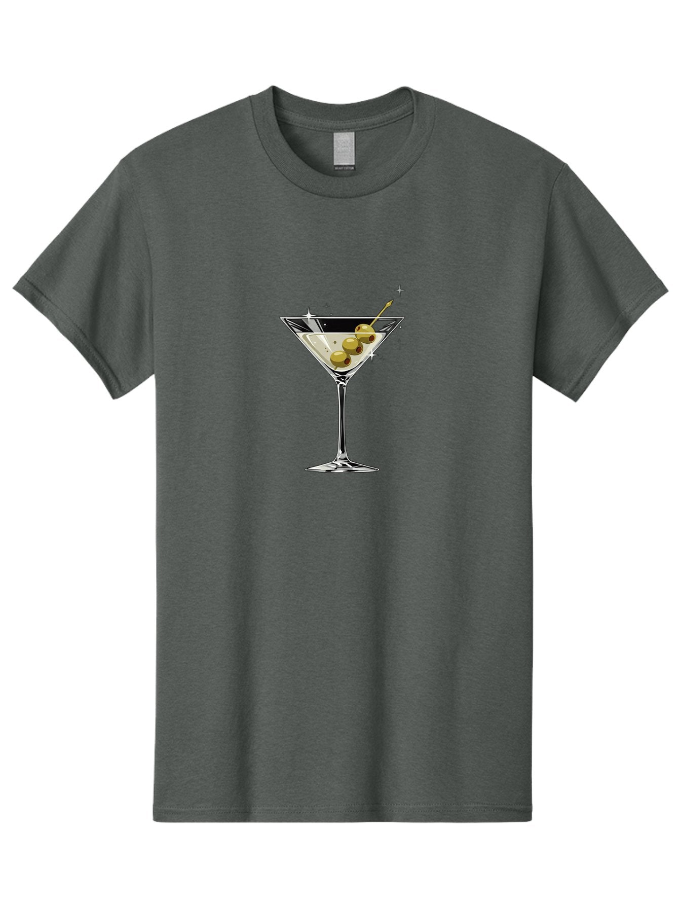Martini-With-Olives Men'S Graphic Tee, 100% Cotton, Comfortable Casual Summer Wear, Machine Washable, Martini Cocktail, Clear Drink, Green Olives, Skewered Appetizer, Cocktail Glass, Luxury Drink, Sophisticated, Elegant, Sparkle, Glamorous Bad306 7