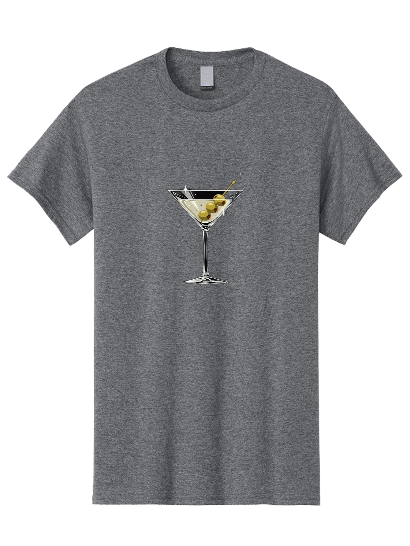 Martini-With-Olives Men'S Graphic Tee, 100% Cotton, Comfortable Casual Summer Wear, Machine Washable, Martini Cocktail, Clear Drink, Green Olives, Skewered Appetizer, Cocktail Glass, Luxury Drink, Sophisticated, Elegant, Sparkle, Glamorous Bad306 5