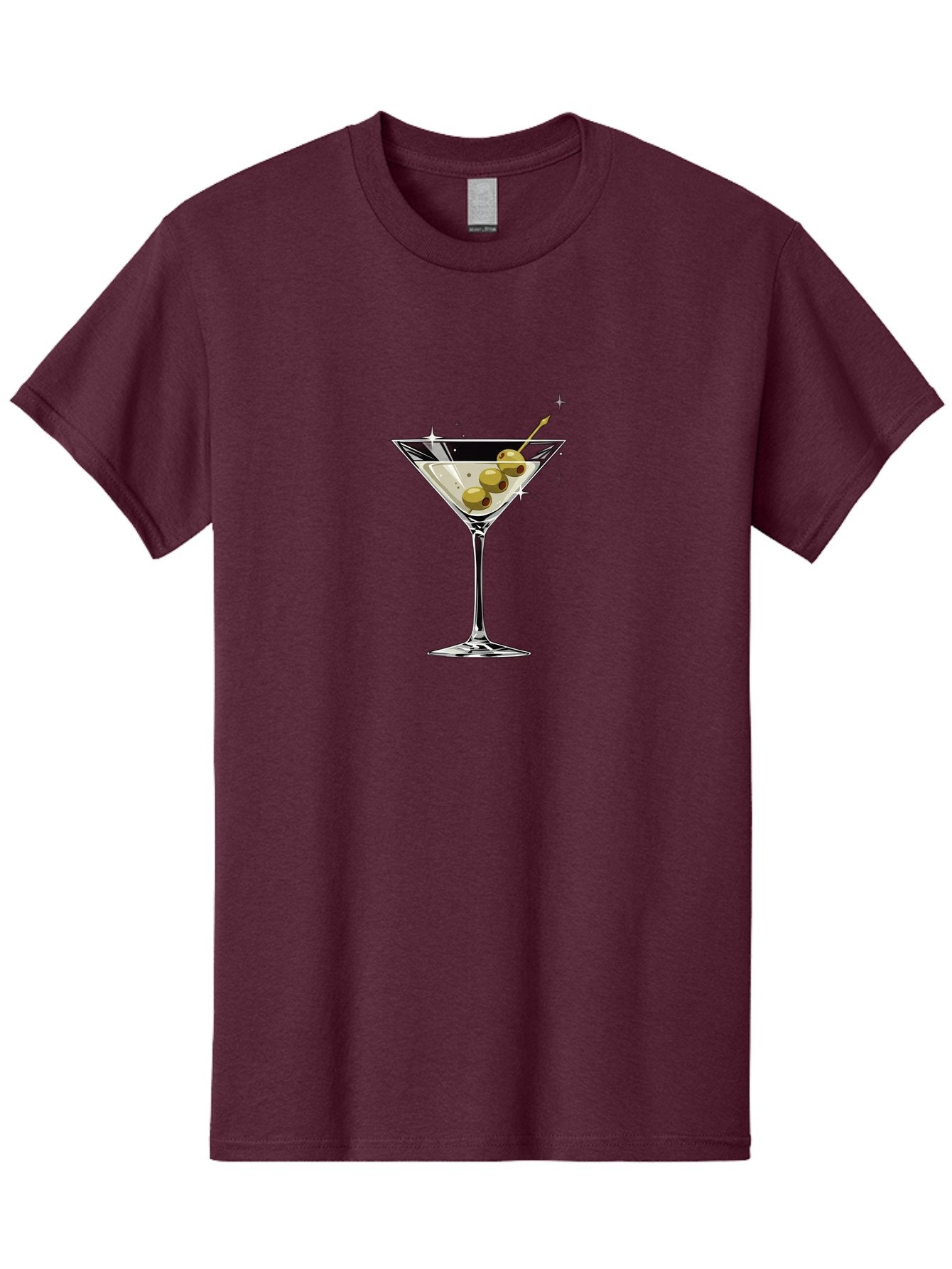Martini-With-Olives Men'S Graphic Tee, 100% Cotton, Comfortable Casual Summer Wear, Machine Washable, Martini Cocktail, Clear Drink, Green Olives, Skewered Appetizer, Cocktail Glass, Luxury Drink, Sophisticated, Elegant, Sparkle, Glamorous Bad306 3