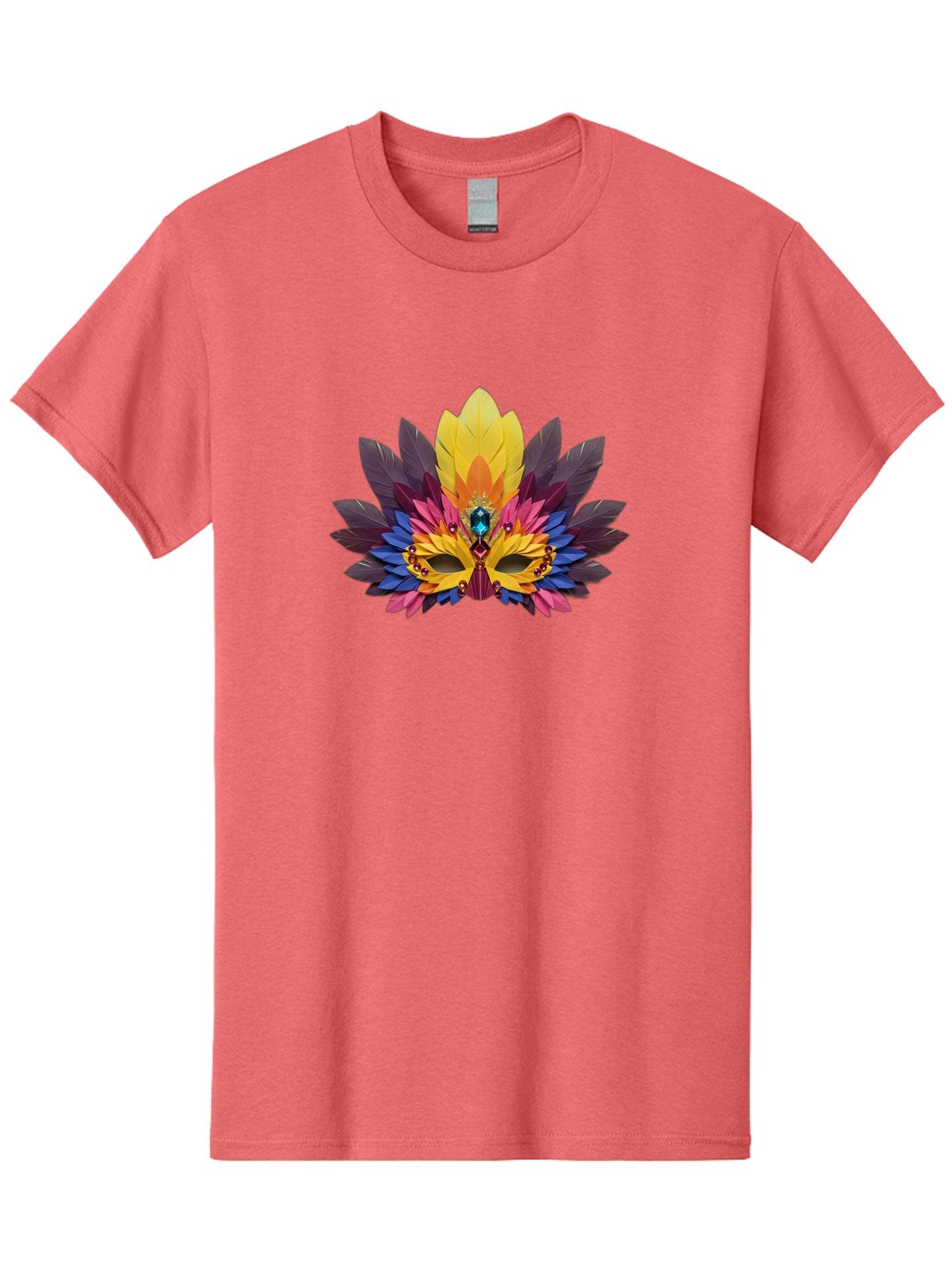 Masquerade-Mask-1 Men'S Graphic Tee, 100% Cotton, Comfortable Casual Summer Wear, Machine Washable, Feathered Mask, Vibrant Colors, Colorful Feathers, Gemstone Decoration, Elegant Design, Mardi Gras, Carnival Mask, Festive Accessory, Bad307 13