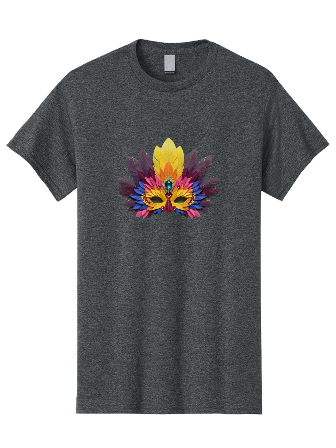Masquerade-Mask-1 Men'S Graphic Tee, 100% Cotton, Comfortable Casual Summer Wear, Machine Washable, Feathered Mask, Vibrant Colors, Colorful Feathers, Gemstone Decoration, Elegant Design, Mardi Gras, Carnival Mask, Festive Accessory, Bad307 12