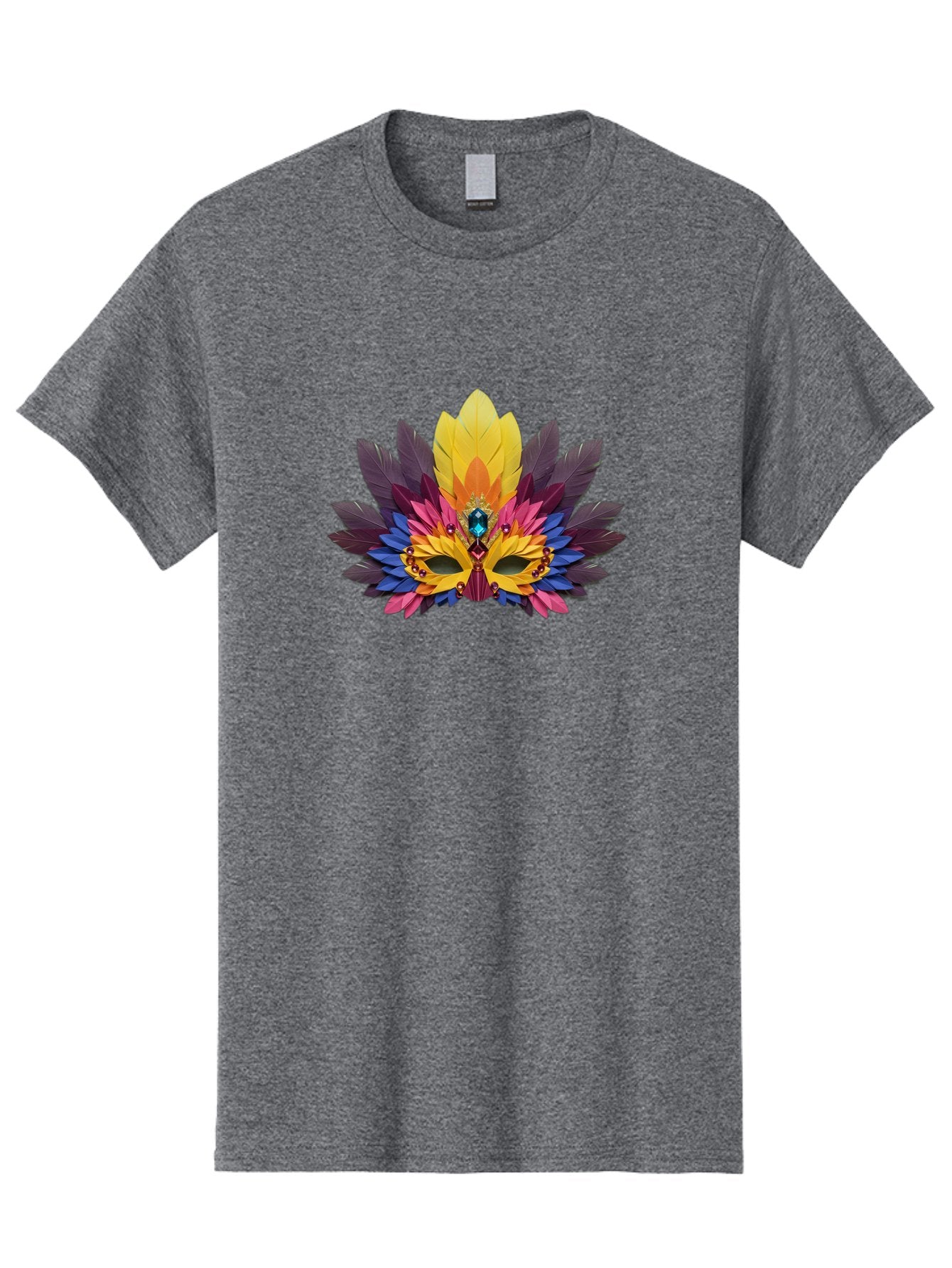 Masquerade-Mask-1 Men'S Graphic Tee, 100% Cotton, Comfortable Casual Summer Wear, Machine Washable, Feathered Mask, Vibrant Colors, Colorful Feathers, Gemstone Decoration, Elegant Design, Mardi Gras, Carnival Mask, Festive Accessory, Bad307 8