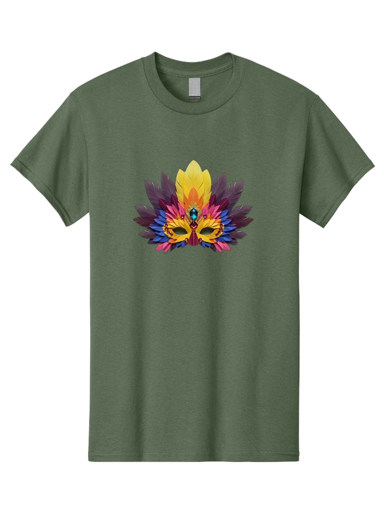 Masquerade-Mask-1 Men'S Graphic Tee, 100% Cotton, Comfortable Casual Summer Wear, Machine Washable, Feathered Mask, Vibrant Colors, Colorful Feathers, Gemstone Decoration, Elegant Design, Mardi Gras, Carnival Mask, Festive Accessory, Bad307 4